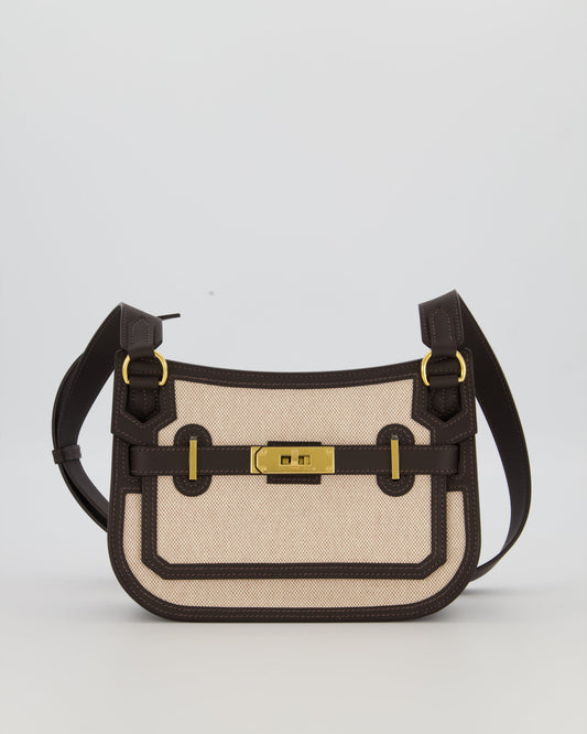 Hermès Mini Jypsiere Crossbody Bag in Bai Brun Swift Leather and Cream Canvas with Gold Hardware
