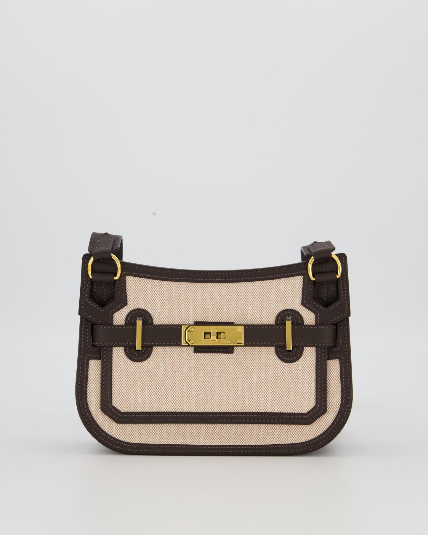 Hermès Mini Jypsiere Crossbody Bag in Bai Brun Swift Leather and Cream Canvas with Gold Hardware