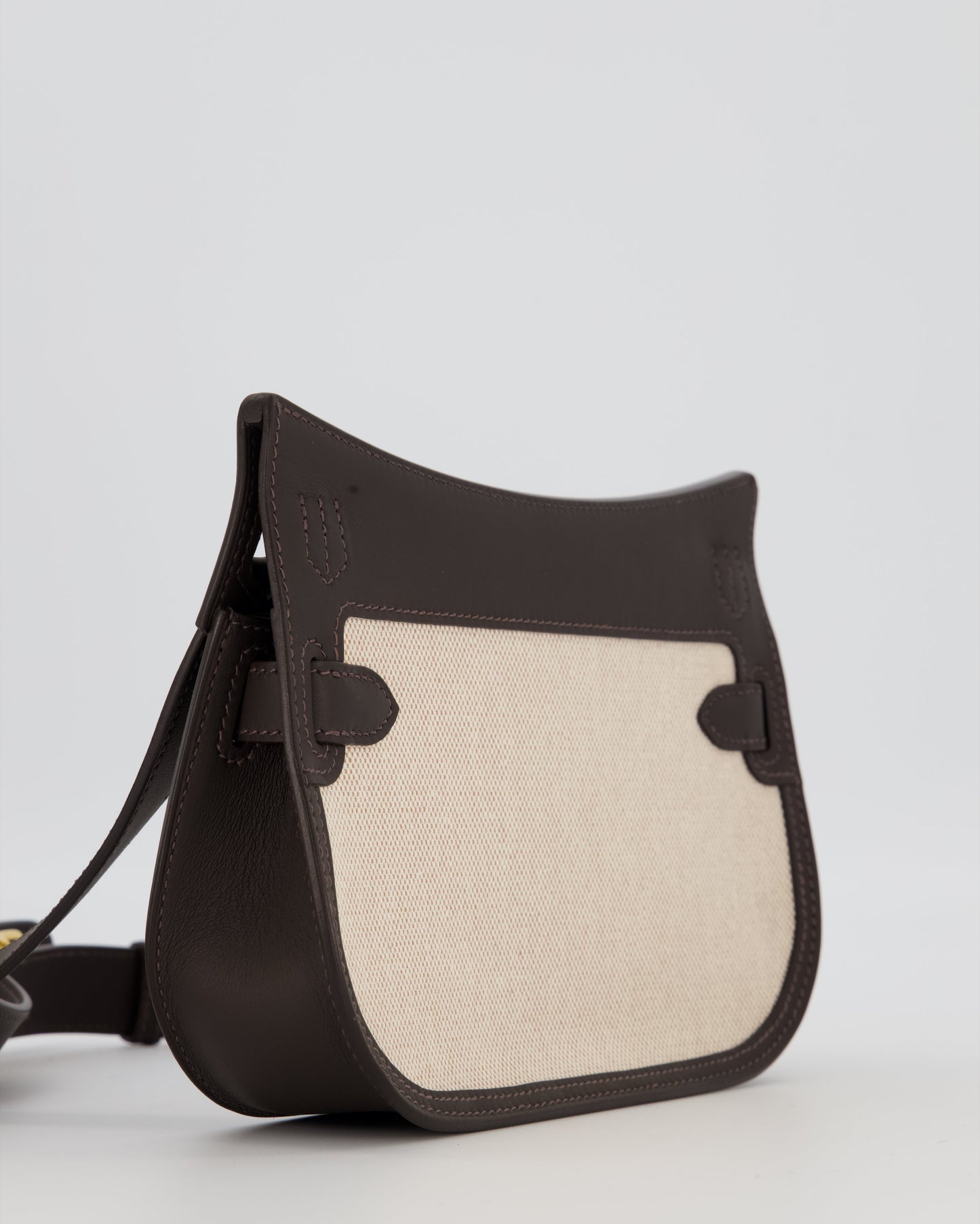 Hermès Mini Jypsiere Crossbody Bag in Bai Brun Swift Leather and Cream Canvas with Gold Hardware