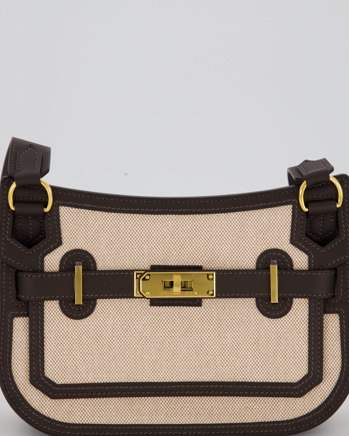 Hermès Mini Jypsiere Crossbody Bag in Bai Brun Swift Leather and Cream Canvas with Gold Hardware
