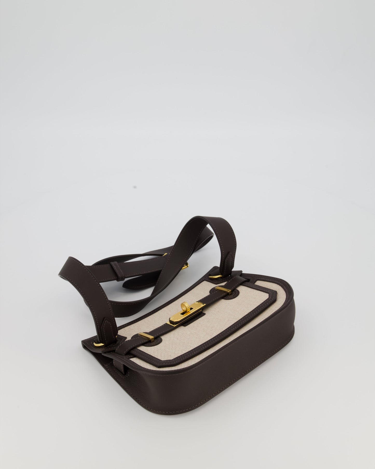 Hermès Mini Jypsiere Crossbody Bag in Bai Brun Swift Leather and Cream Canvas with Gold Hardware