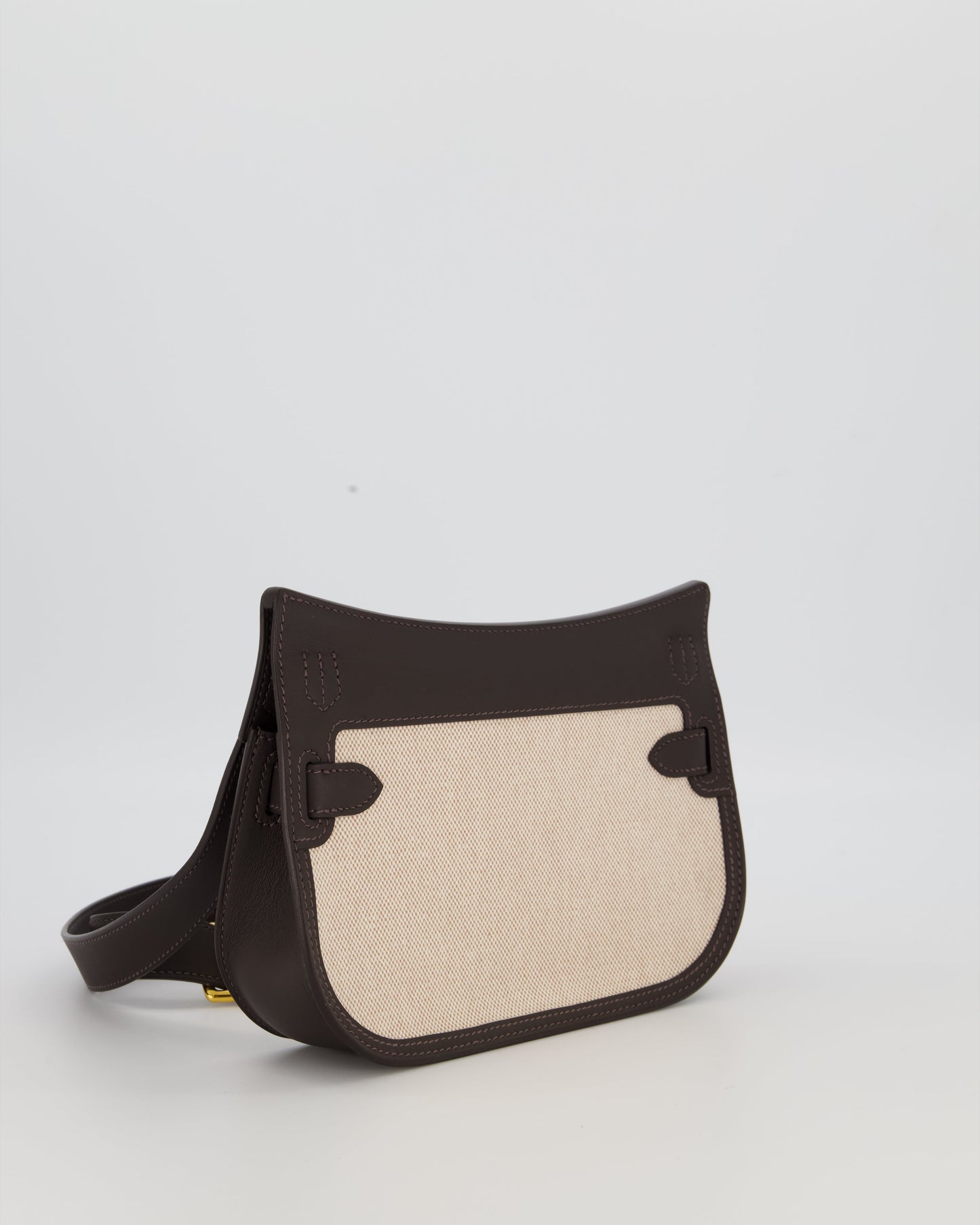 Hermès Mini Jypsiere Crossbody Bag in Bai Brun Swift Leather and Cream Canvas with Gold Hardware