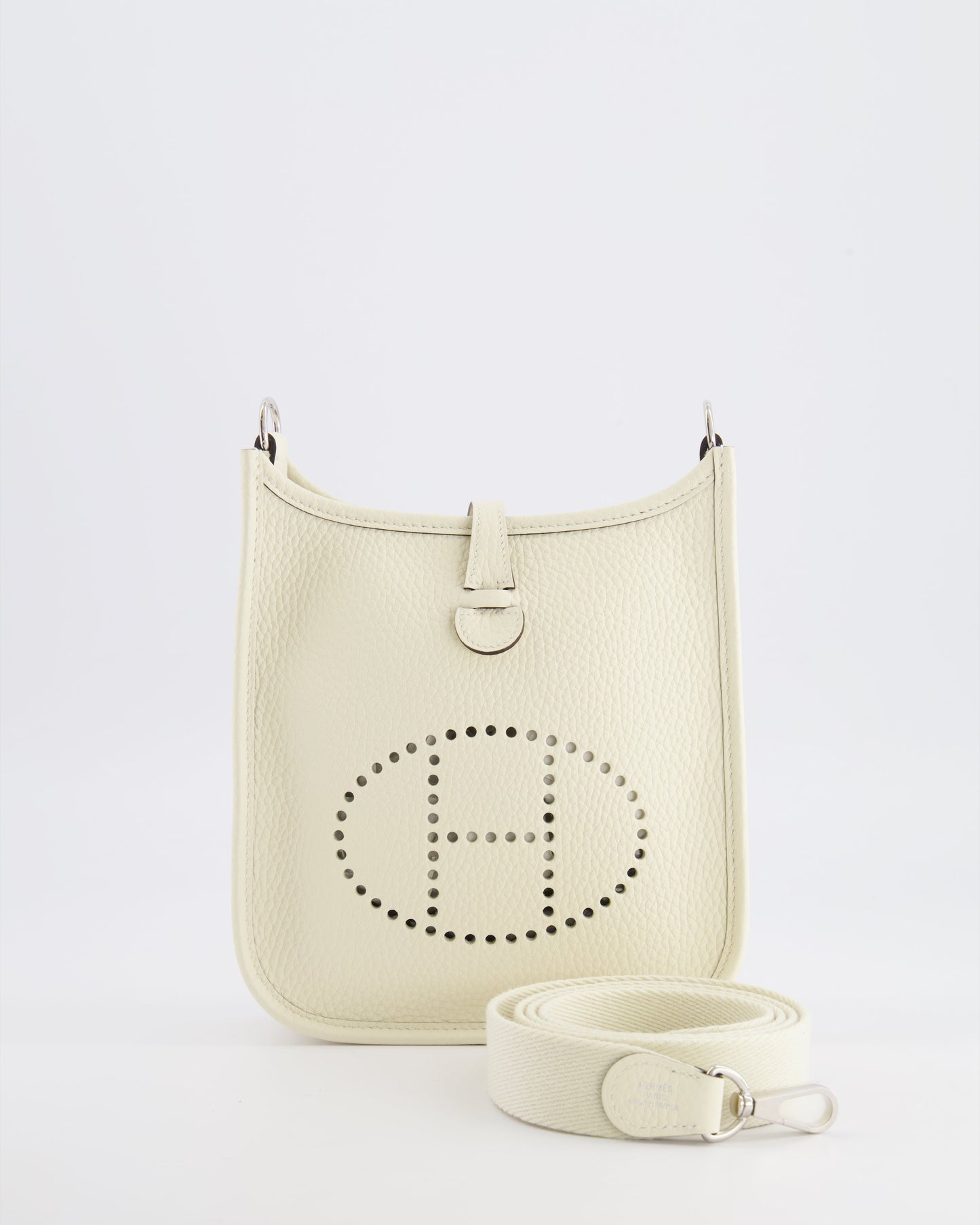 Hermès Mini Evelyne Amazone Bag in Cream Clemence Leather with Palladium Hardware