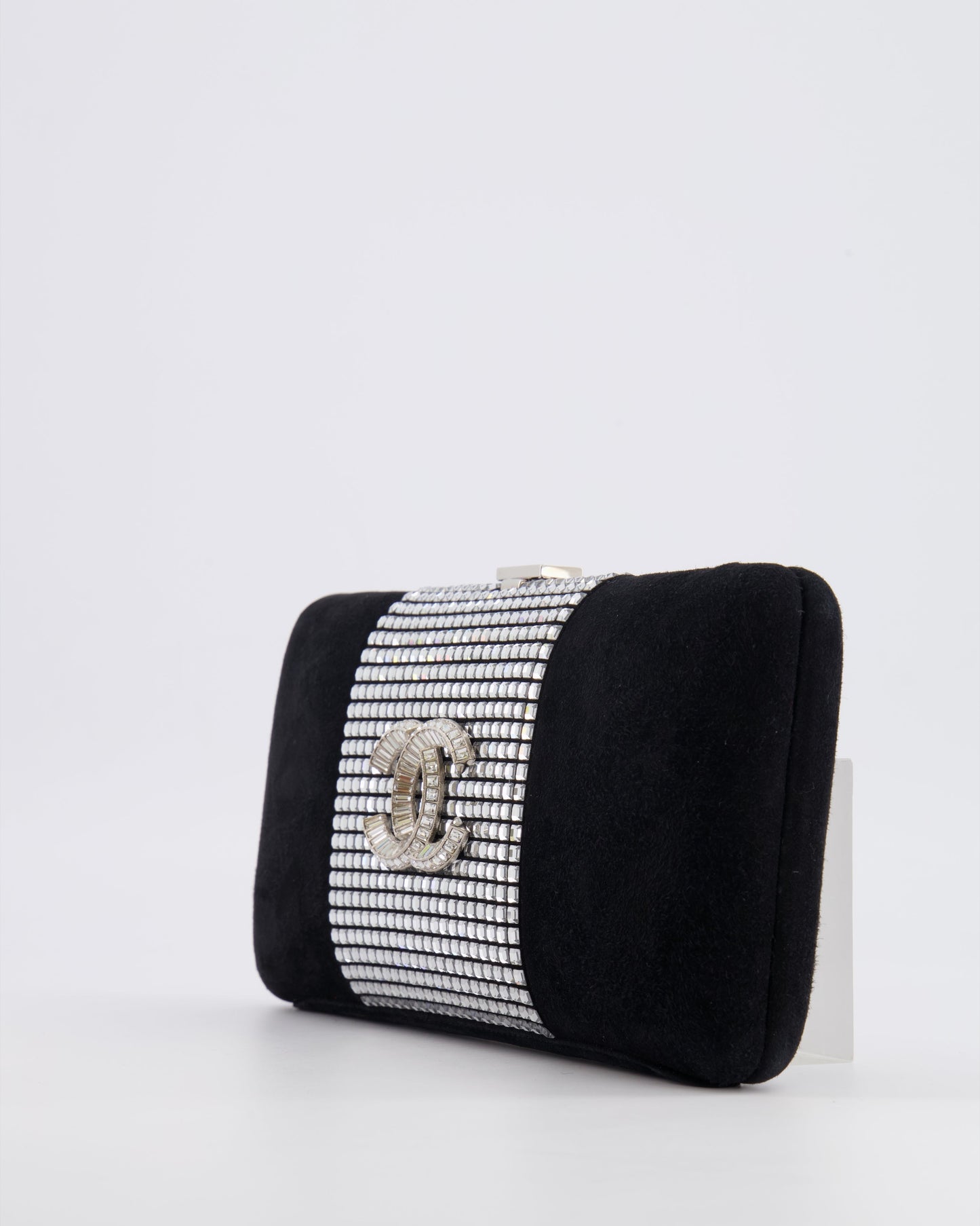 Chanel 2015 Paris-Dubai Black Suede Strass Crystal Clutch Bag with Crystal Embellished CC Logo