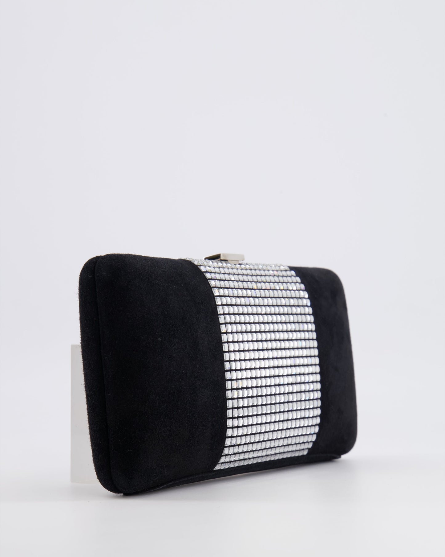 Chanel 2015 Paris-Dubai Black Suede Strass Crystal Clutch Bag with Crystal Embellished CC Logo