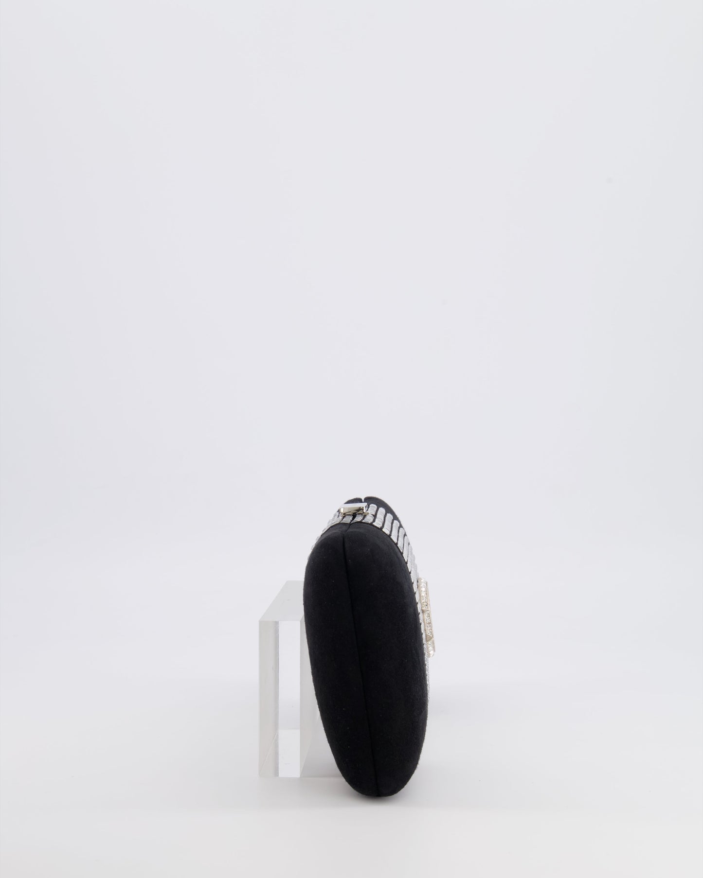 Chanel 2015 Paris-Dubai Black Suede Strass Crystal Clutch Bag with Crystal Embellished CC Logo