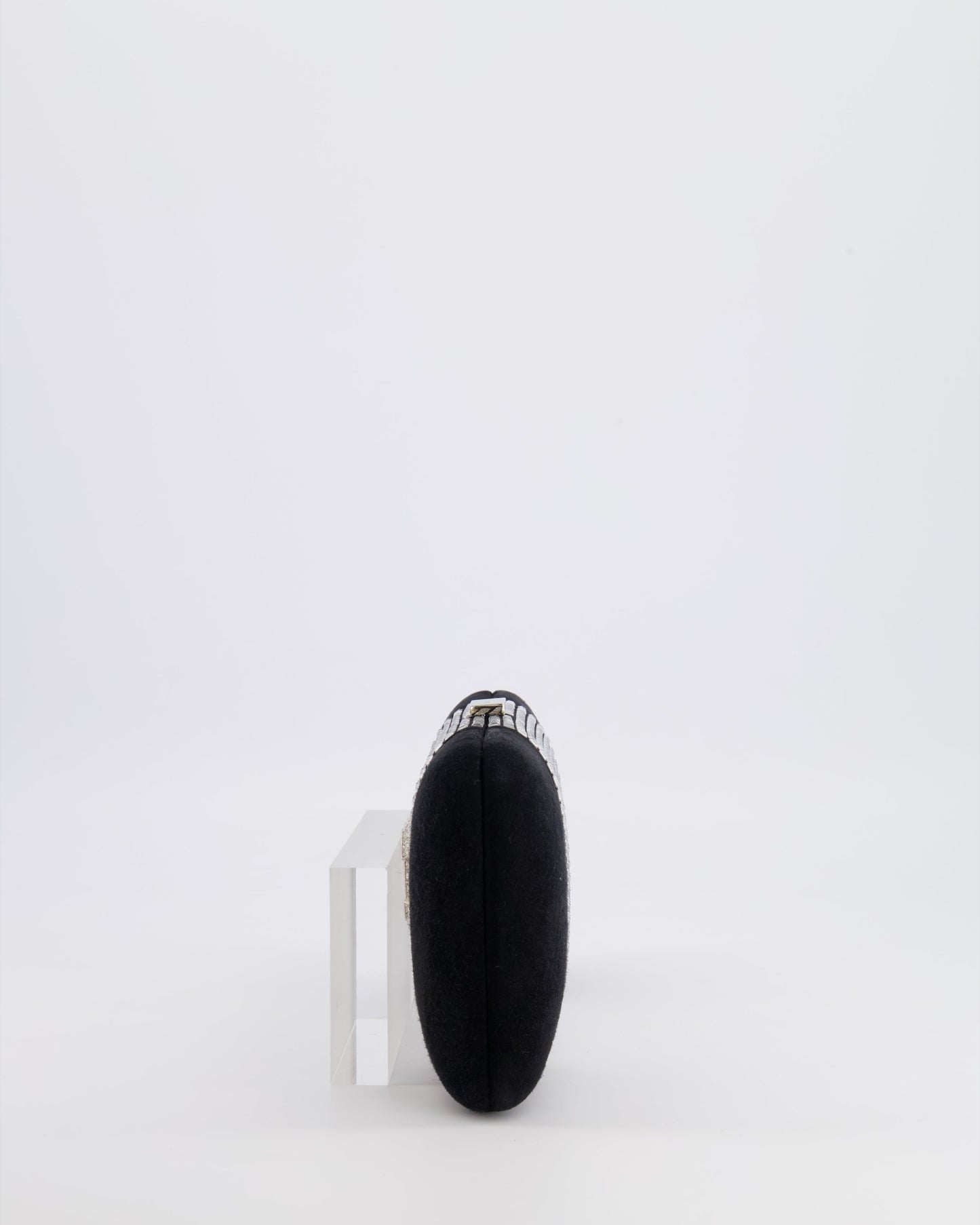 Chanel 2015 Paris-Dubai Black Suede Strass Crystal Clutch Bag with Crystal Embellished CC Logo