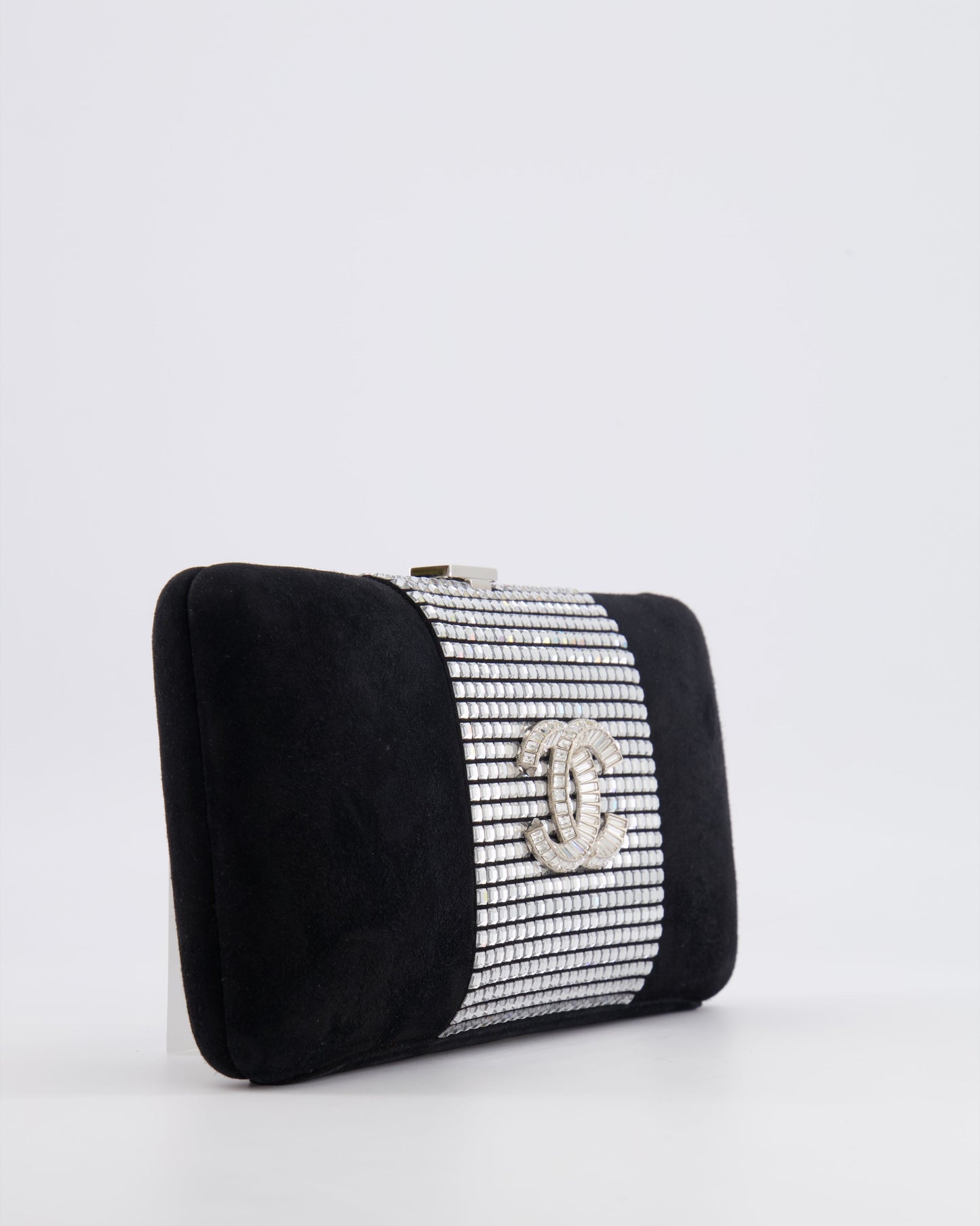 Chanel 2015 Paris-Dubai Black Suede Strass Crystal Clutch Bag with Crystal Embellished CC Logo