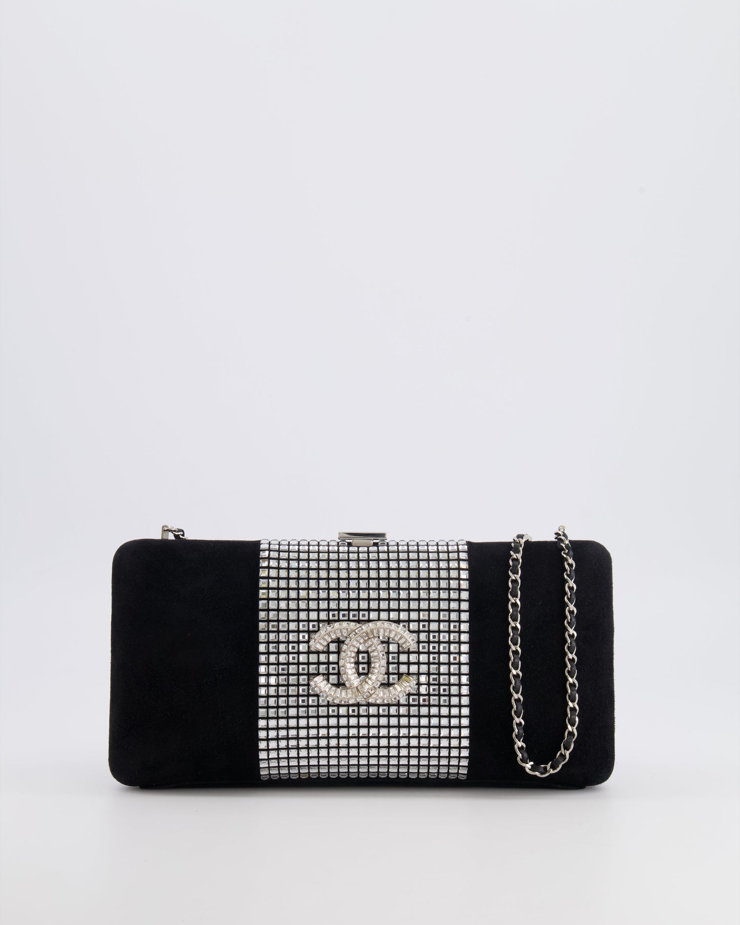 Chanel 2015 Paris-Dubai Black Suede Strass Crystal Clutch Bag with Crystal Embellished CC Logo