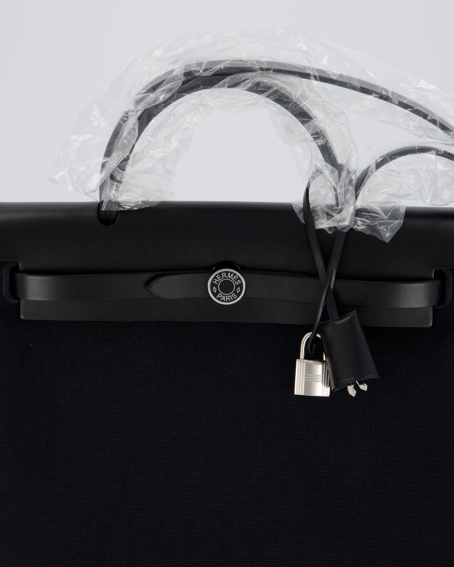 *HOT & RARE* Hermès Herbag 31 Laque Zip Bag in Noir Toile Militaire Canvas, Noir Vache Hunter Leather with Palladium & Noir Hardware