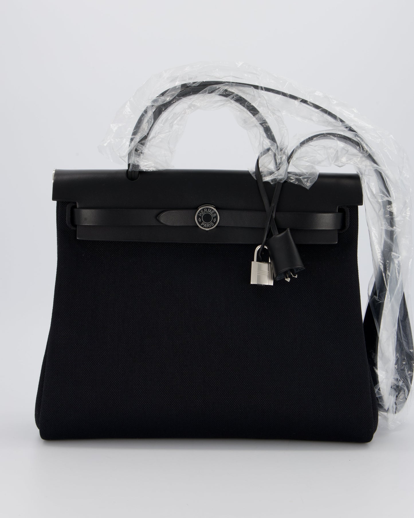 *HOT & RARE* Hermès Herbag 31 Laque Zip Bag in Noir Toile Militaire Canvas, Noir Vache Hunter Leather with Palladium & Noir Hardware