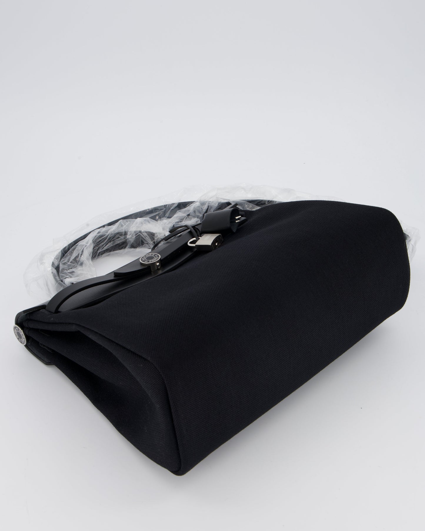*HOT & RARE* Hermès Herbag 31 Laque Zip Bag in Noir Toile Militaire Canvas, Noir Vache Hunter Leather with Palladium & Noir Hardware