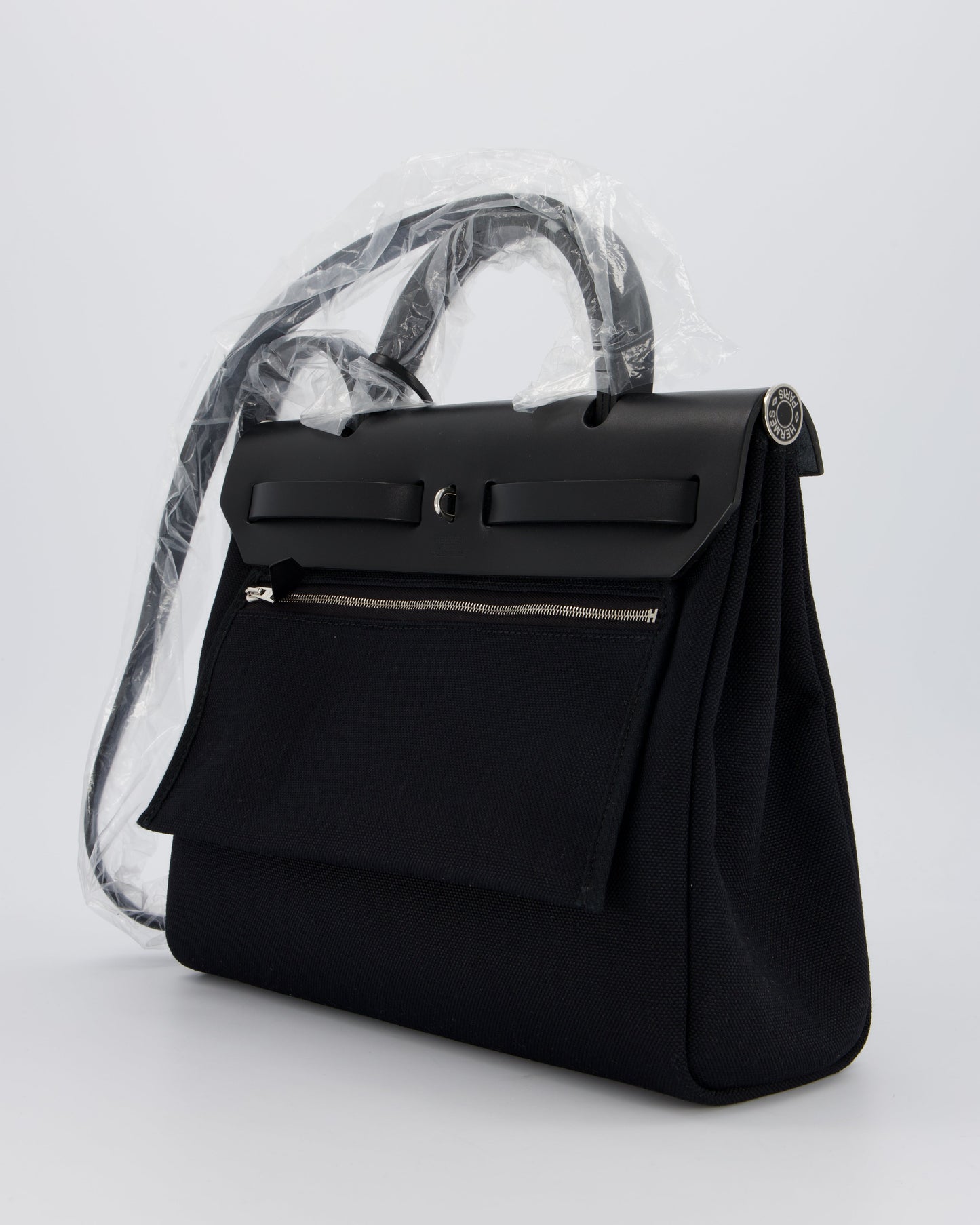 *HOT & RARE* Hermès Herbag 31 Laque Zip Bag in Noir Toile Militaire Canvas, Noir Vache Hunter Leather with Palladium & Noir Hardware