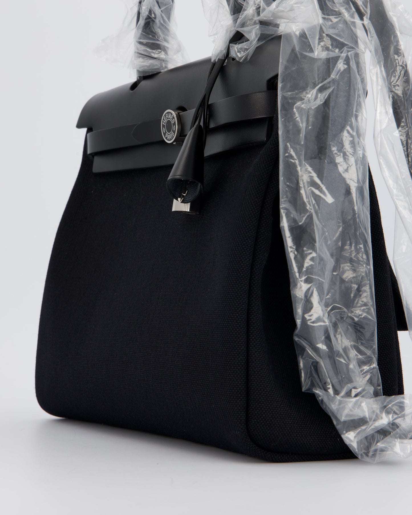 *HOT & RARE* Hermès Herbag 31 Laque Zip Bag in Noir Toile Militaire Canvas, Noir Vache Hunter Leather with Palladium & Noir Hardware