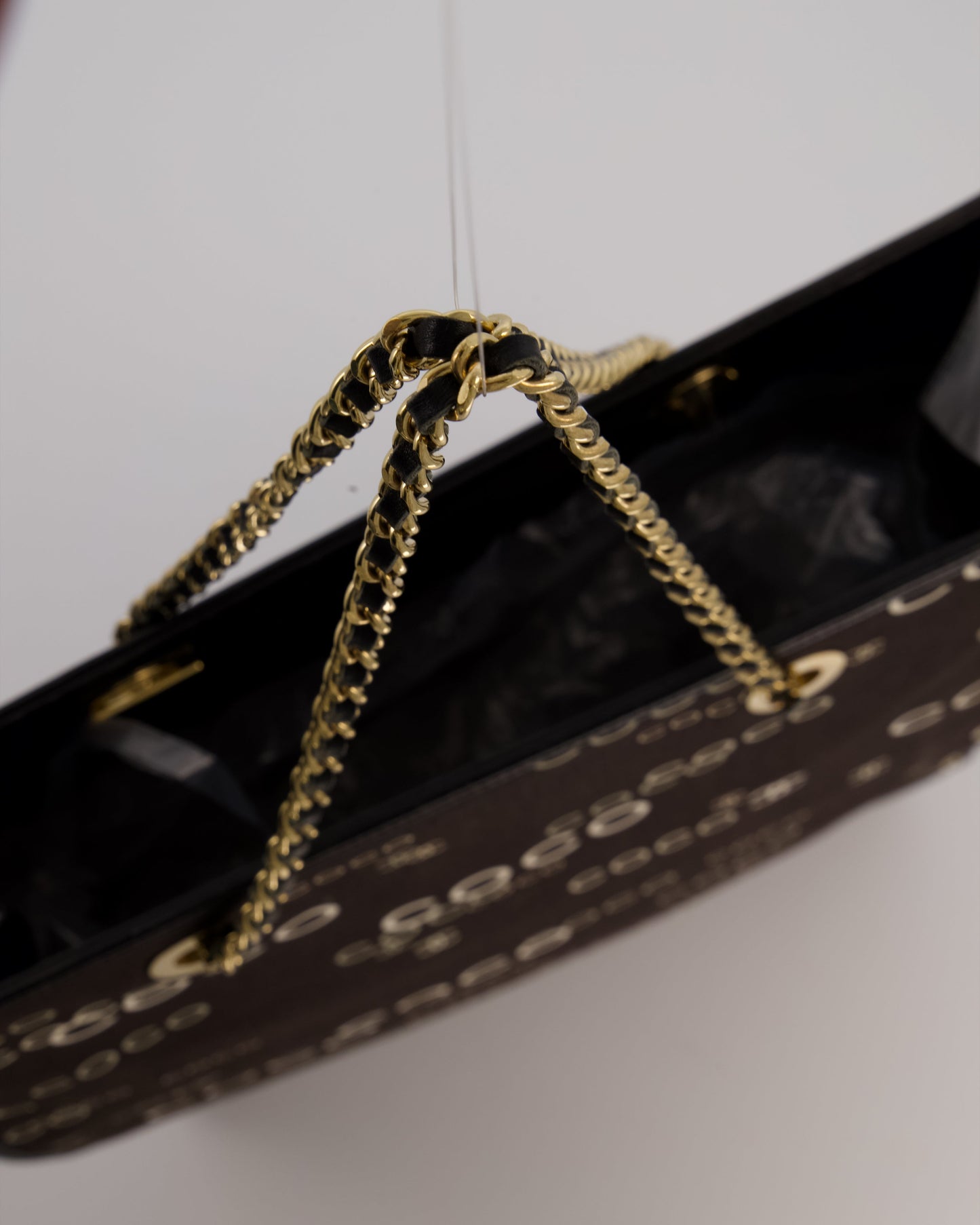 Chanel Black Canvas Coco Tote Bag with Monogram Details and Gold Hardware