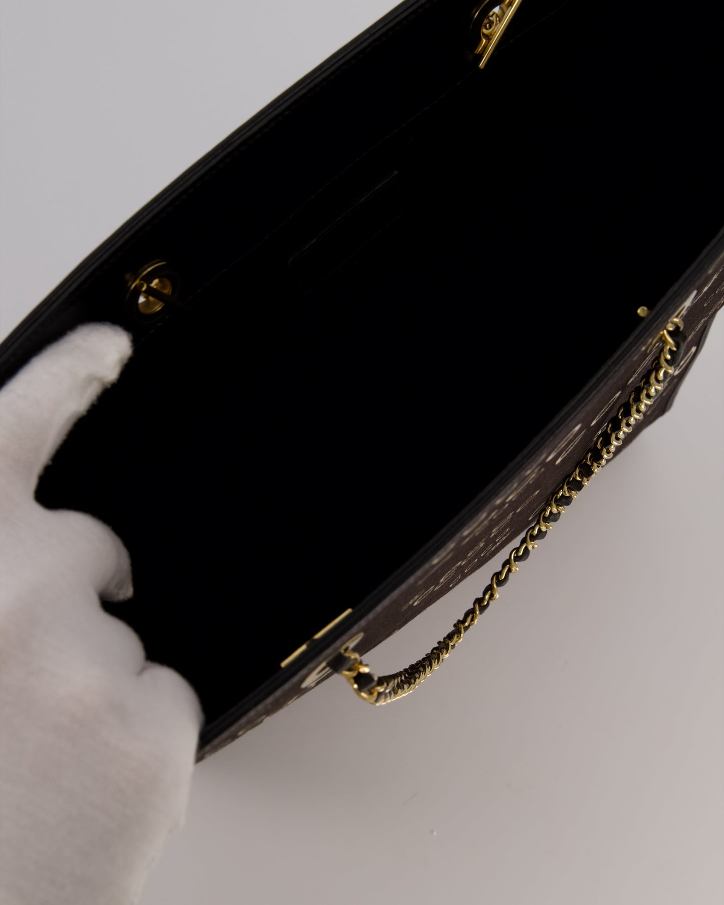 Chanel Black Canvas Coco Tote Bag with Monogram Details and Gold Hardware