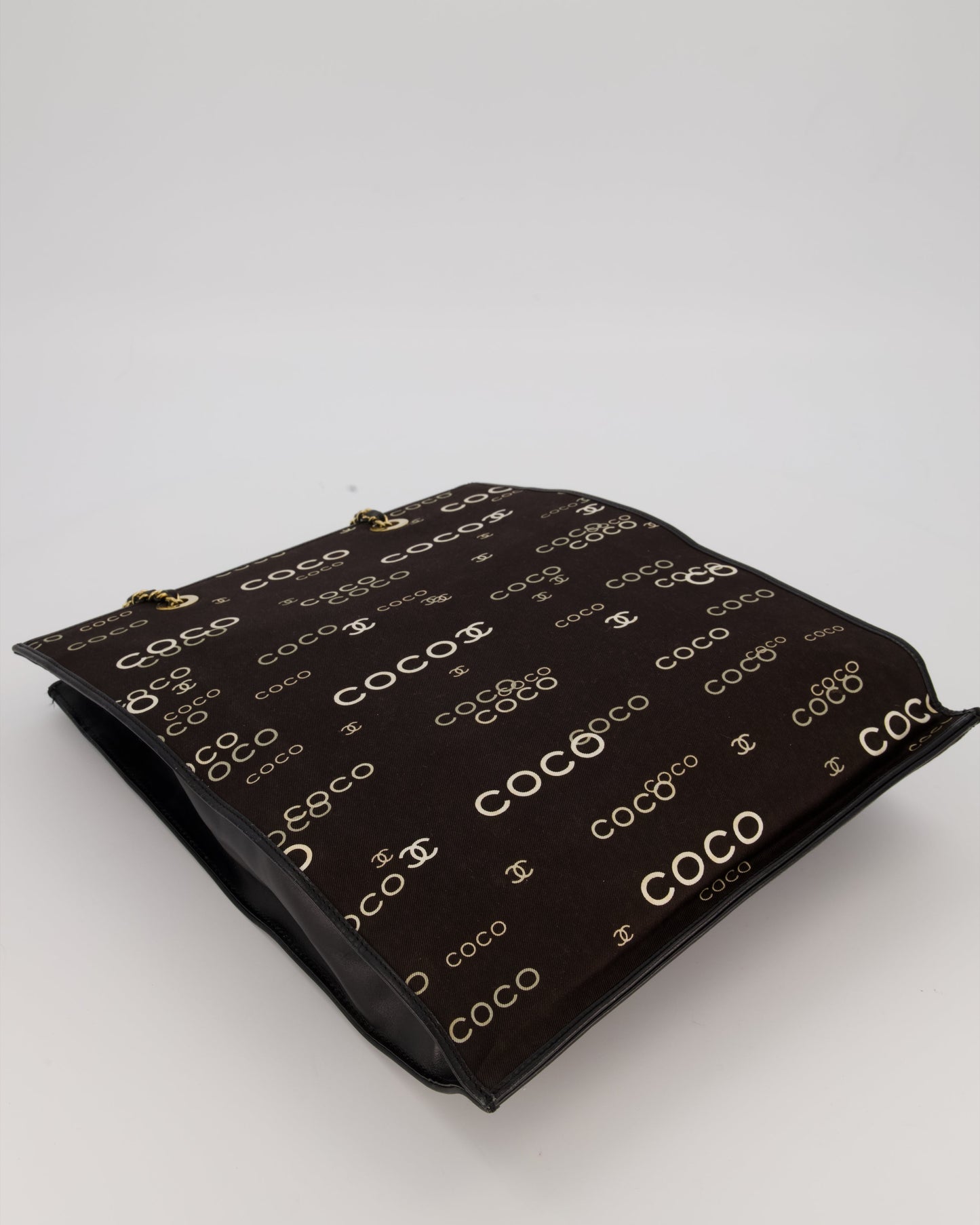 Chanel Black Canvas Coco Tote Bag with Monogram Details and Gold Hardware