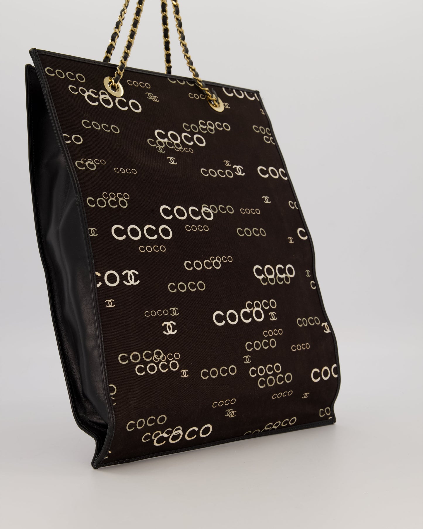 Chanel Black Canvas Coco Tote Bag with Monogram Details and Gold Hardware