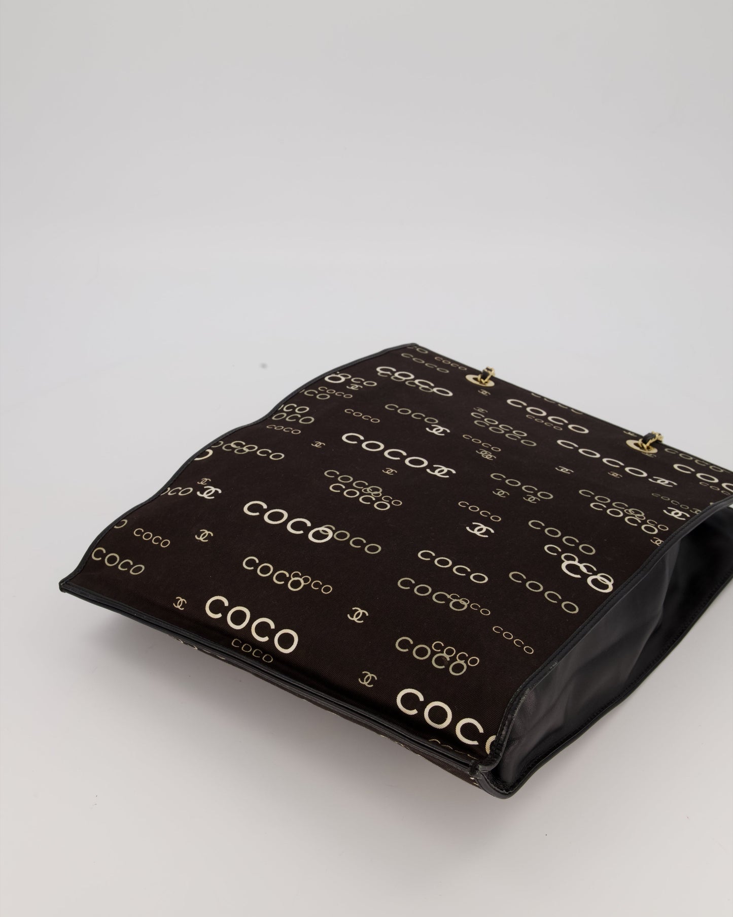 Chanel Black Canvas Coco Tote Bag with Monogram Details and Gold Hardware