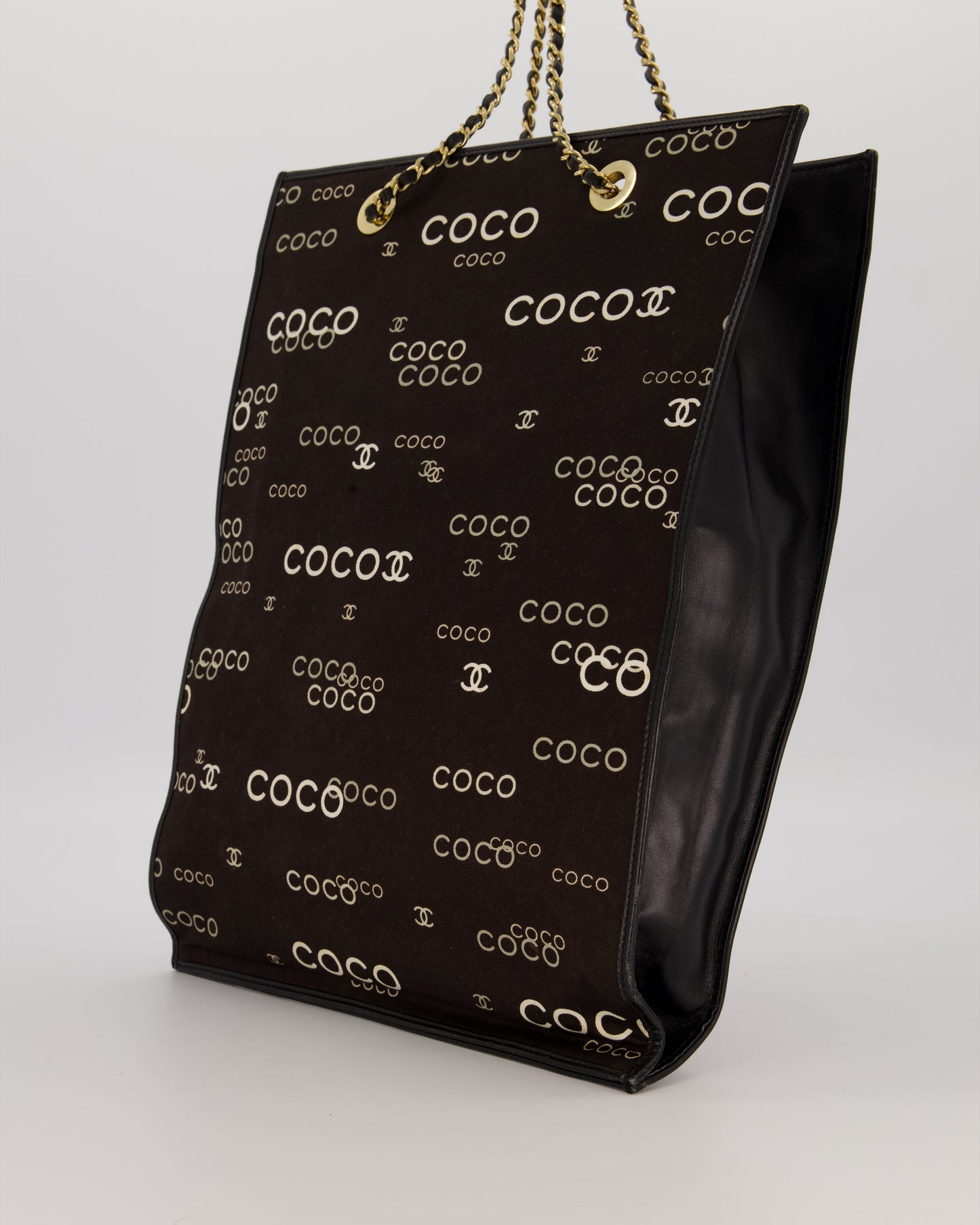 Chanel Black Canvas Coco Tote Bag with Monogram Details and Gold Hardware