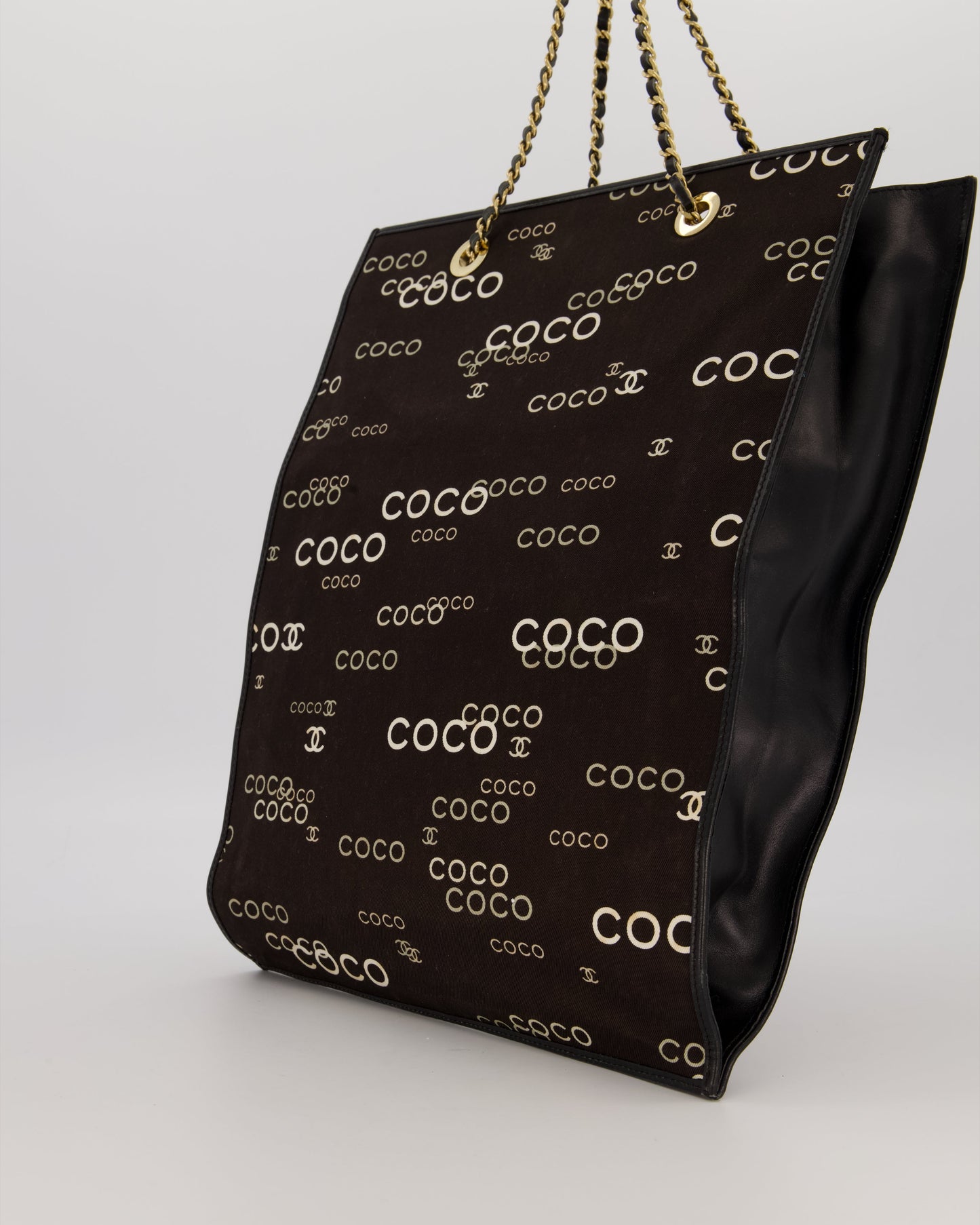 Chanel Black Canvas Coco Tote Bag with Monogram Details and Gold Hardware