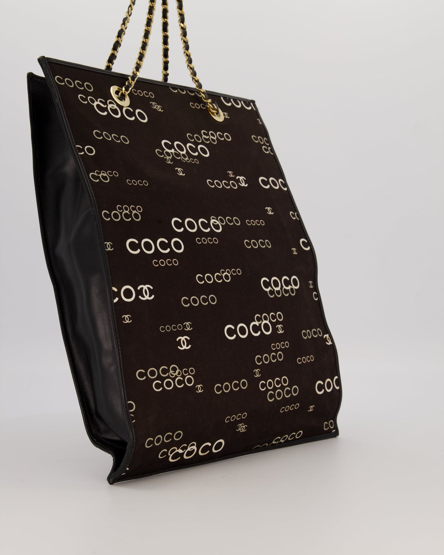 Chanel Black Canvas Coco Tote Bag with Monogram Details and Gold Hardware