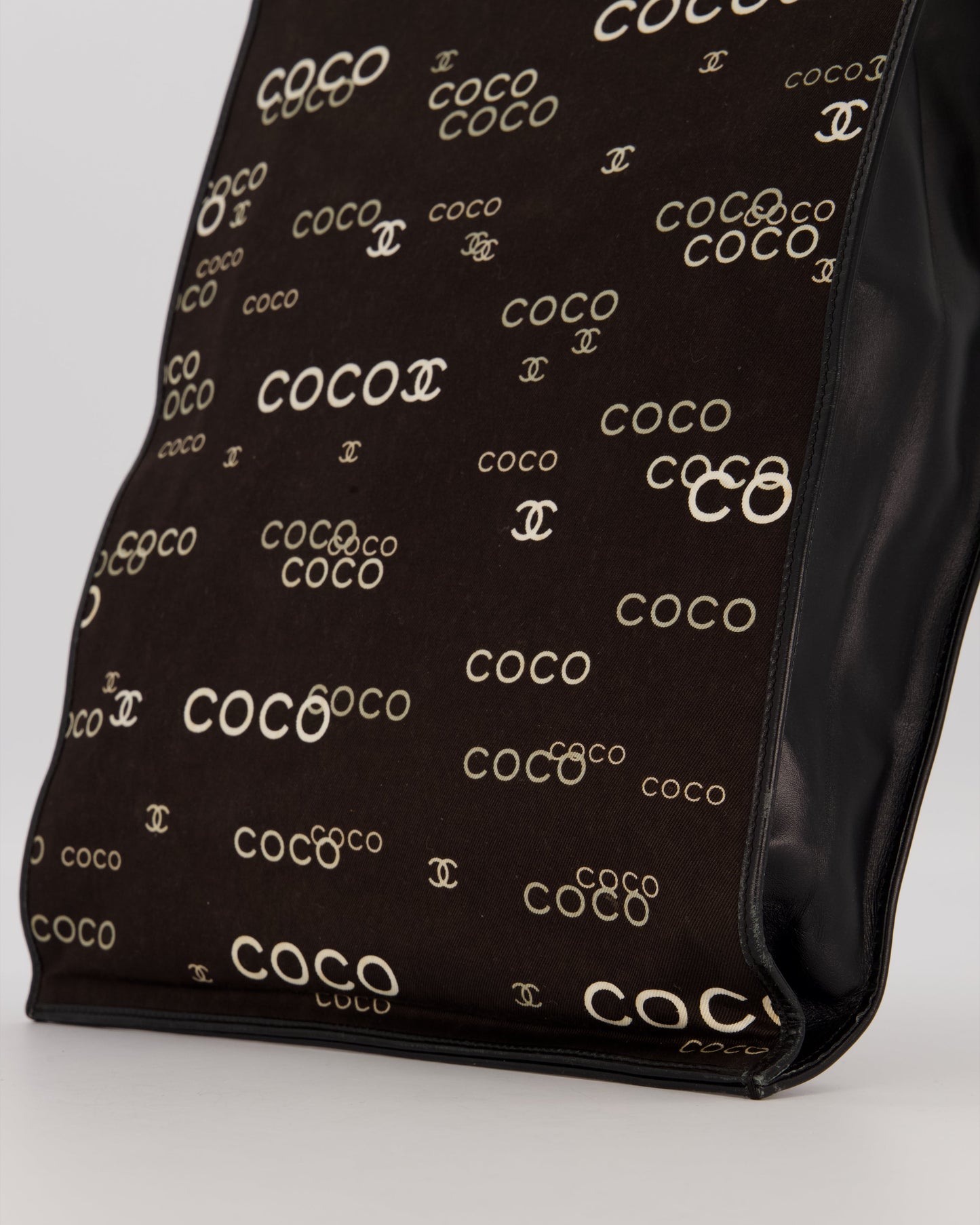 Chanel Black Canvas Coco Tote Bag with Monogram Details and Gold Hardware