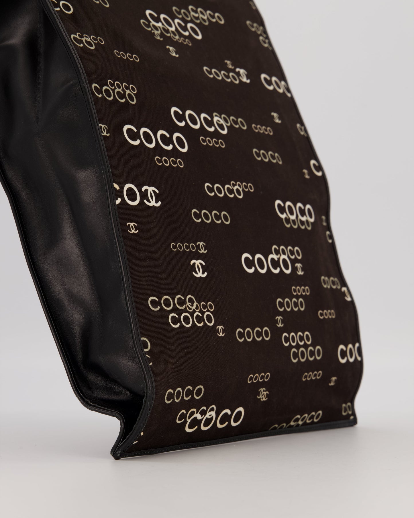 Chanel Black Canvas Coco Tote Bag with Monogram Details and Gold Hardware