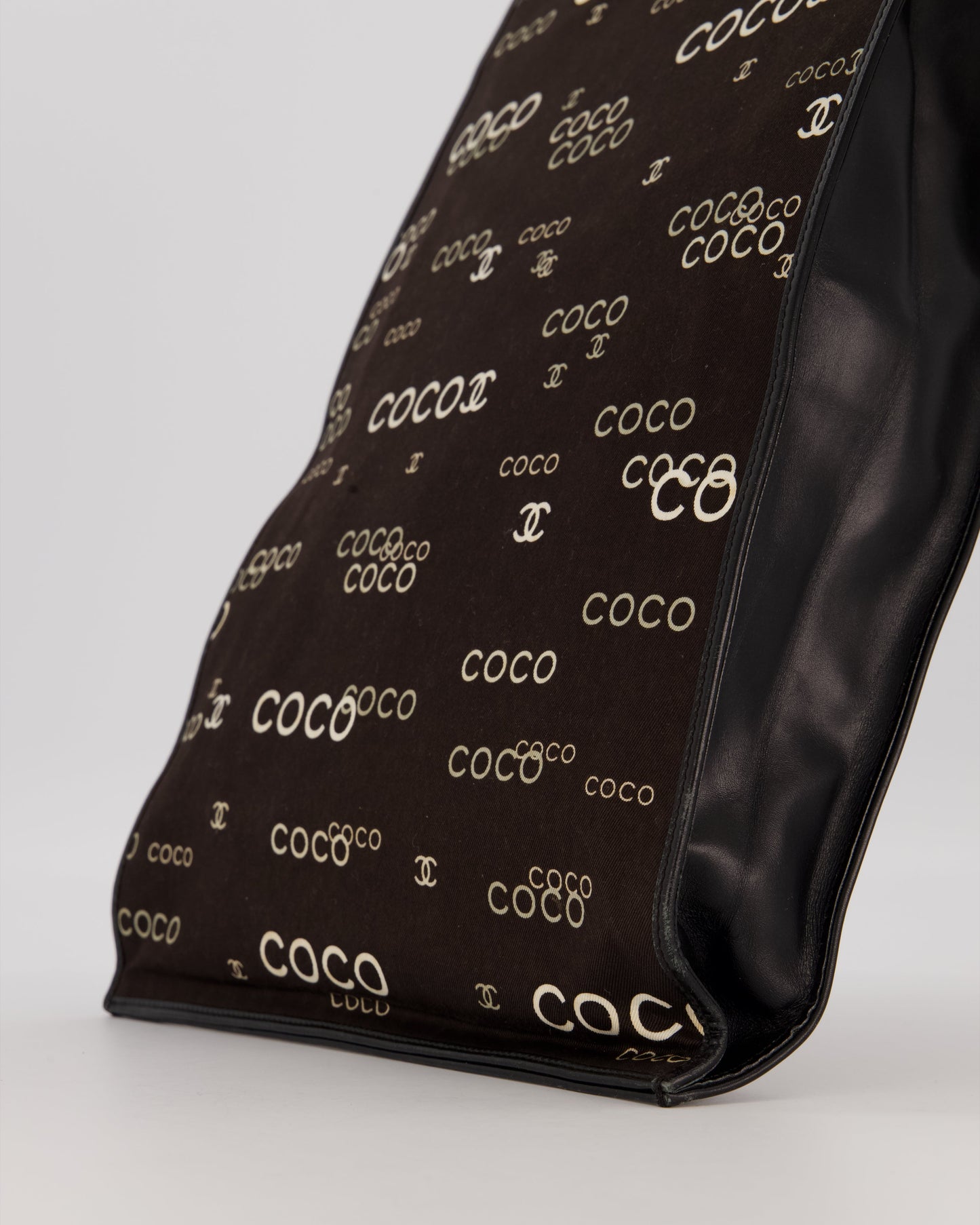 Chanel Black Canvas Coco Tote Bag with Monogram Details and Gold Hardware