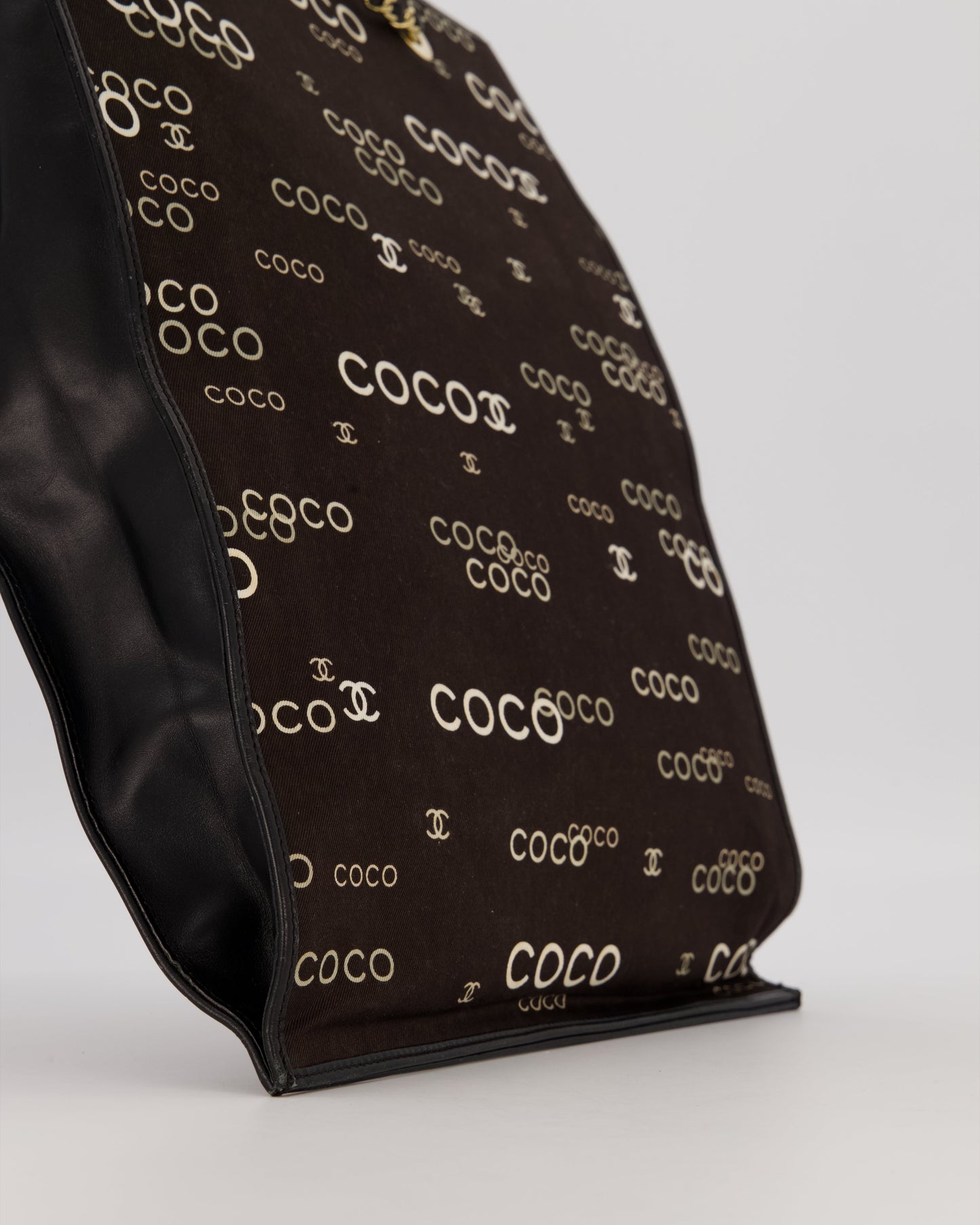 Chanel Black Canvas Coco Tote Bag with Monogram Details and Gold Hardware