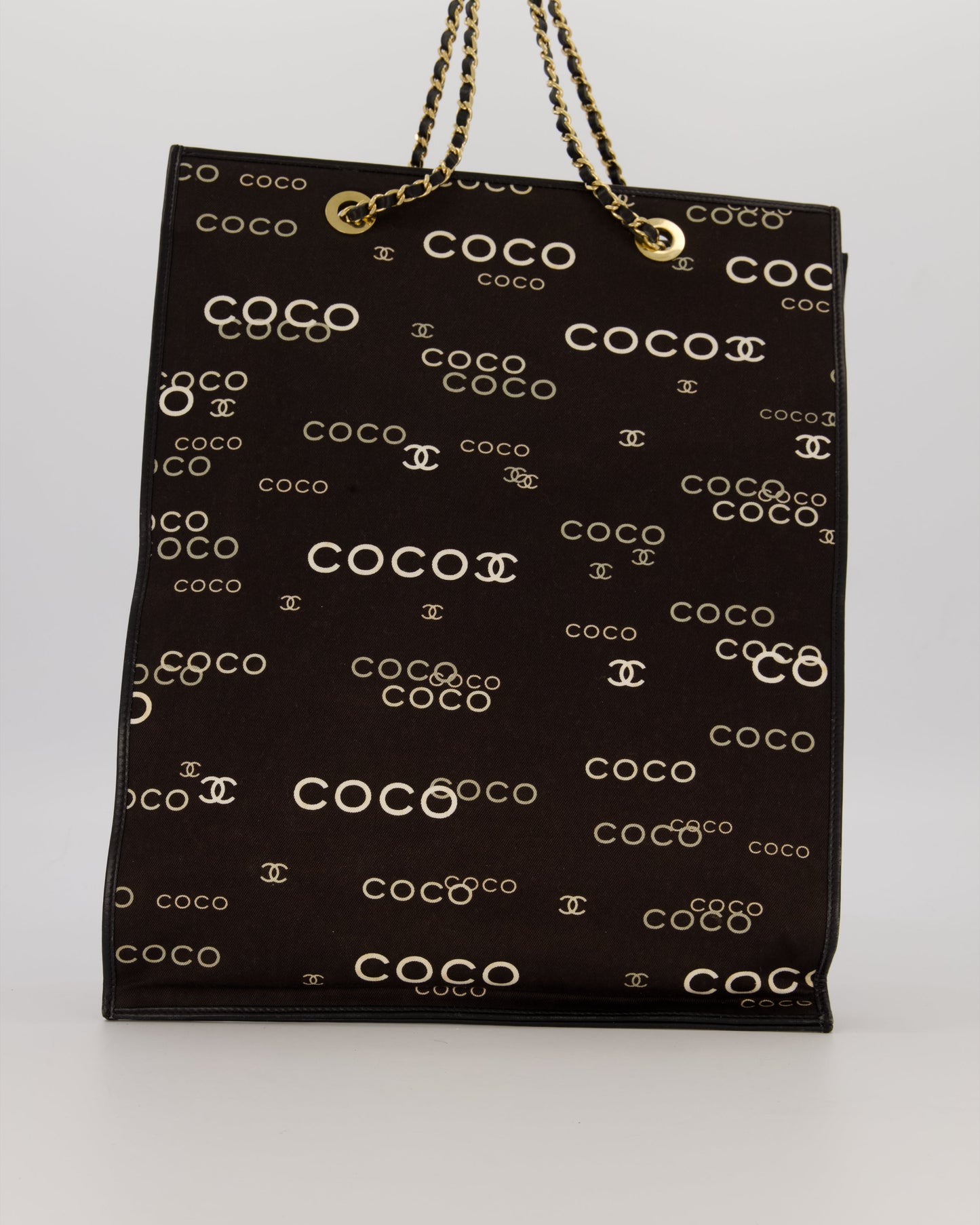 Chanel Black Canvas Coco Tote Bag with Monogram Details and Gold Hardware