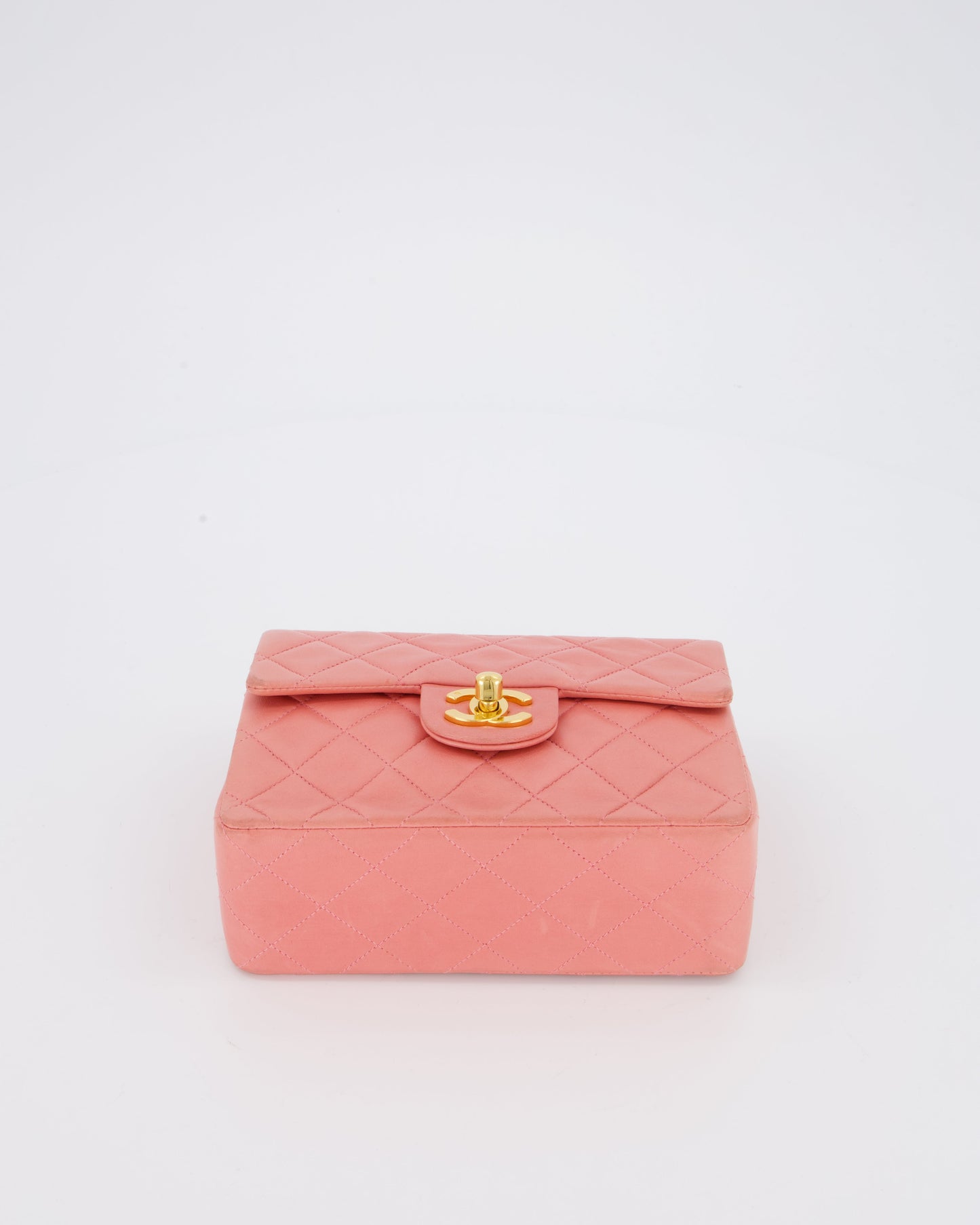 Chanel Pink Mini Square Single Flap Bag In Lambskin Leather With 24K Gold Hardware