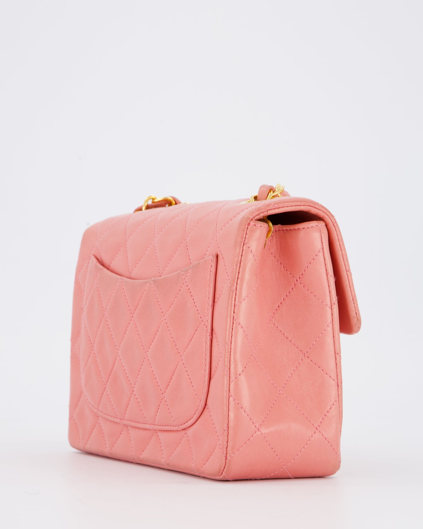Chanel Pink Mini Square Single Flap Bag In Lambskin Leather With 24K Gold Hardware