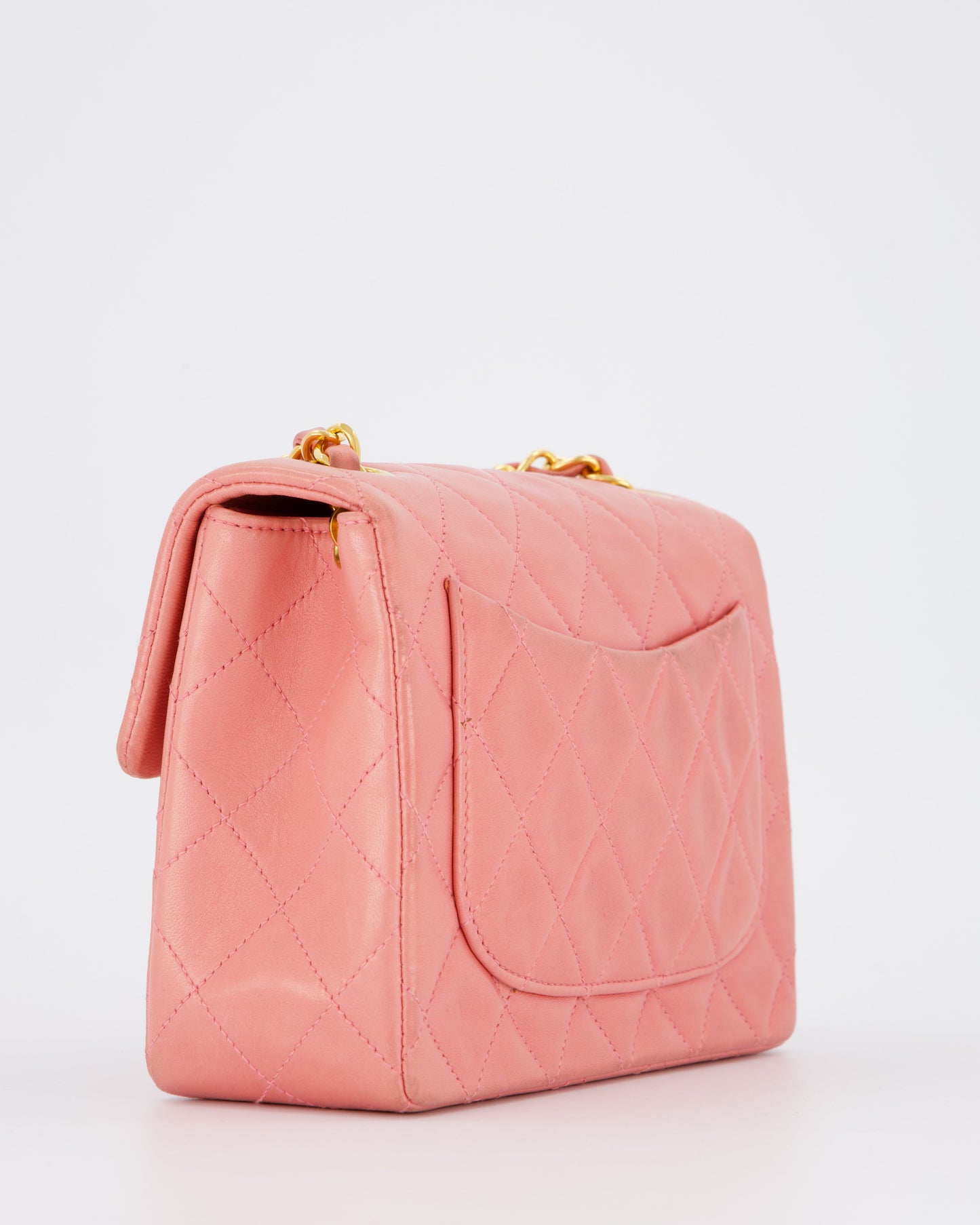 Chanel Pink Mini Square Single Flap Bag In Lambskin Leather With 24K Gold Hardware