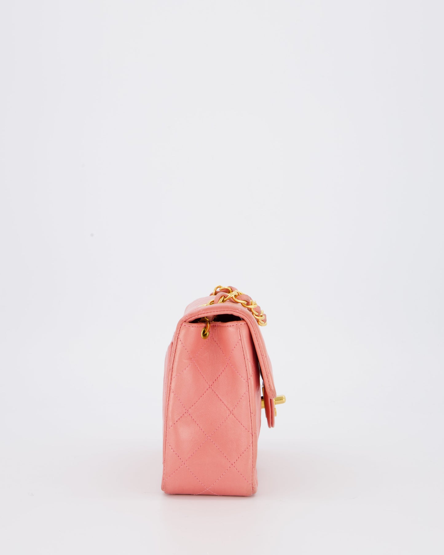 Chanel Pink Mini Square Single Flap Bag In Lambskin Leather With 24K Gold Hardware