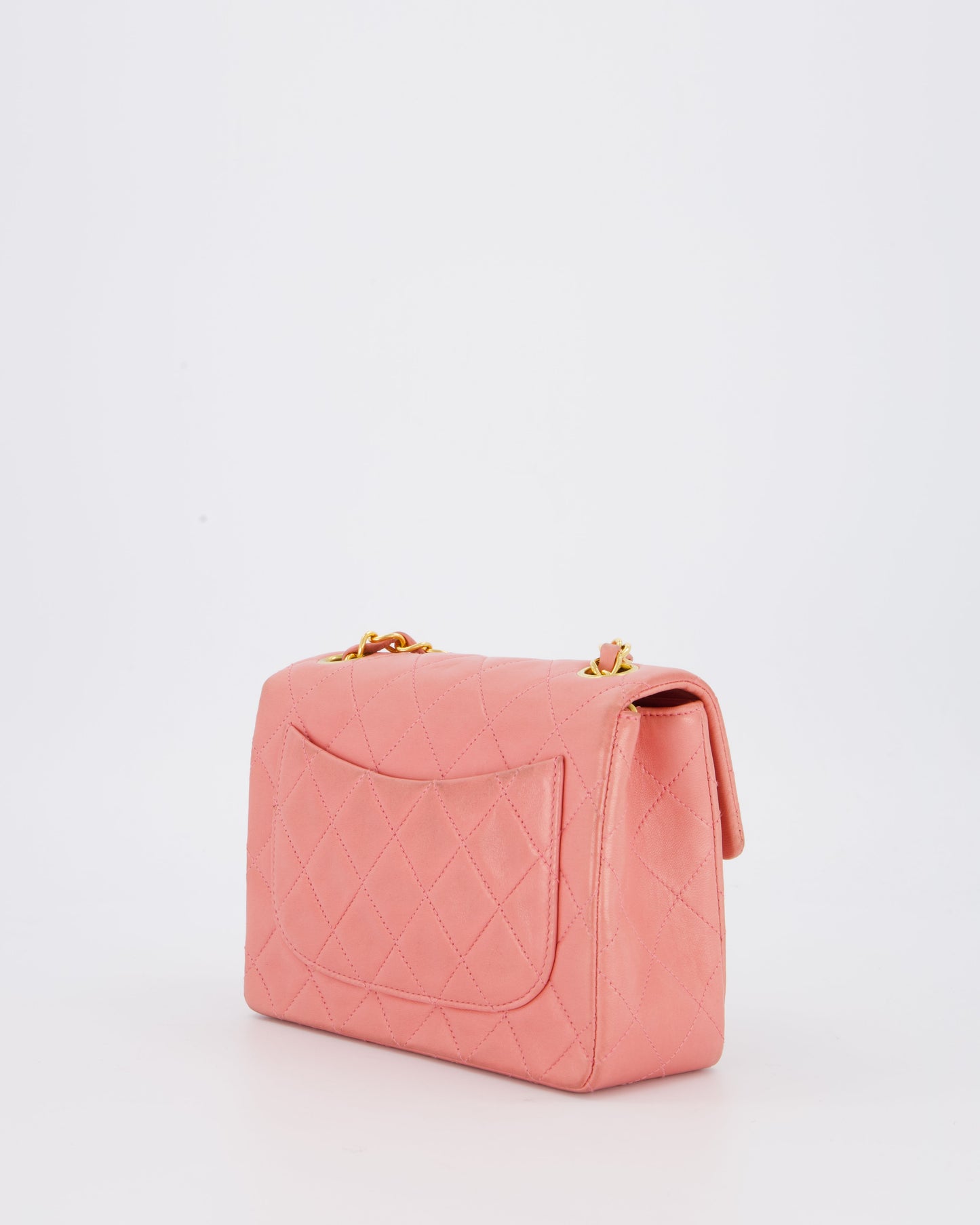 Chanel Pink Mini Square Single Flap Bag In Lambskin Leather With 24K Gold Hardware