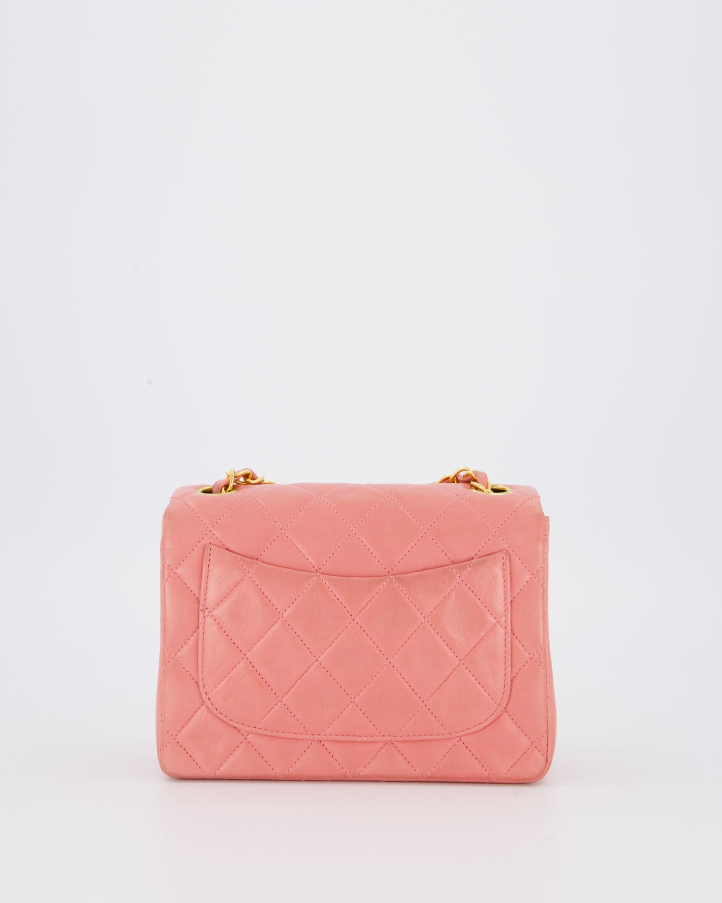 Chanel Pink Mini Square Single Flap Bag In Lambskin Leather With 24K Gold Hardware