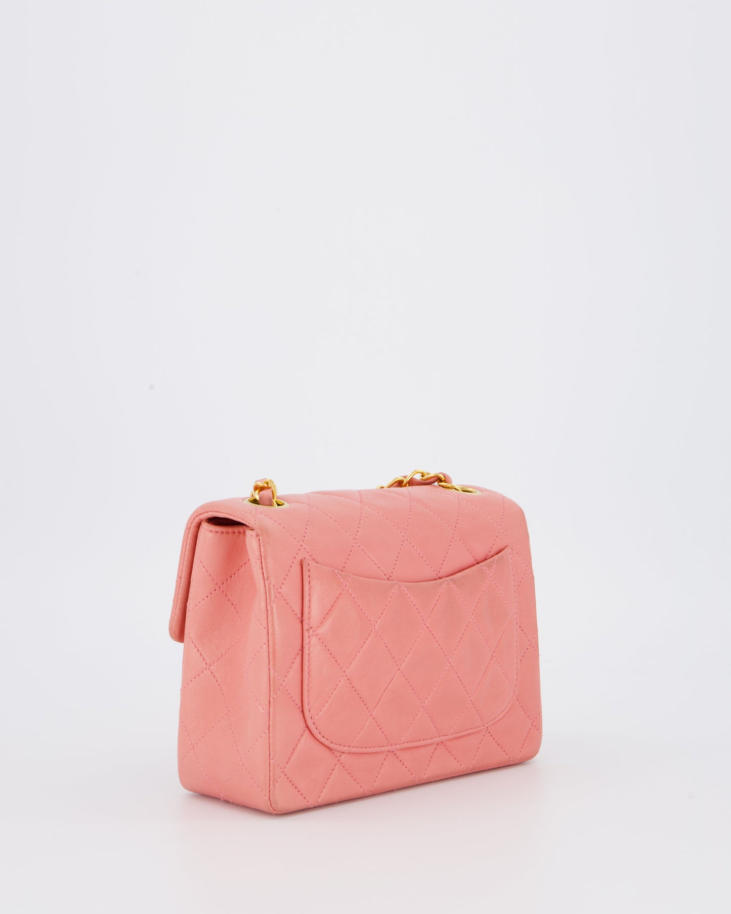 Chanel Pink Mini Square Single Flap Bag In Lambskin Leather With 24K Gold Hardware