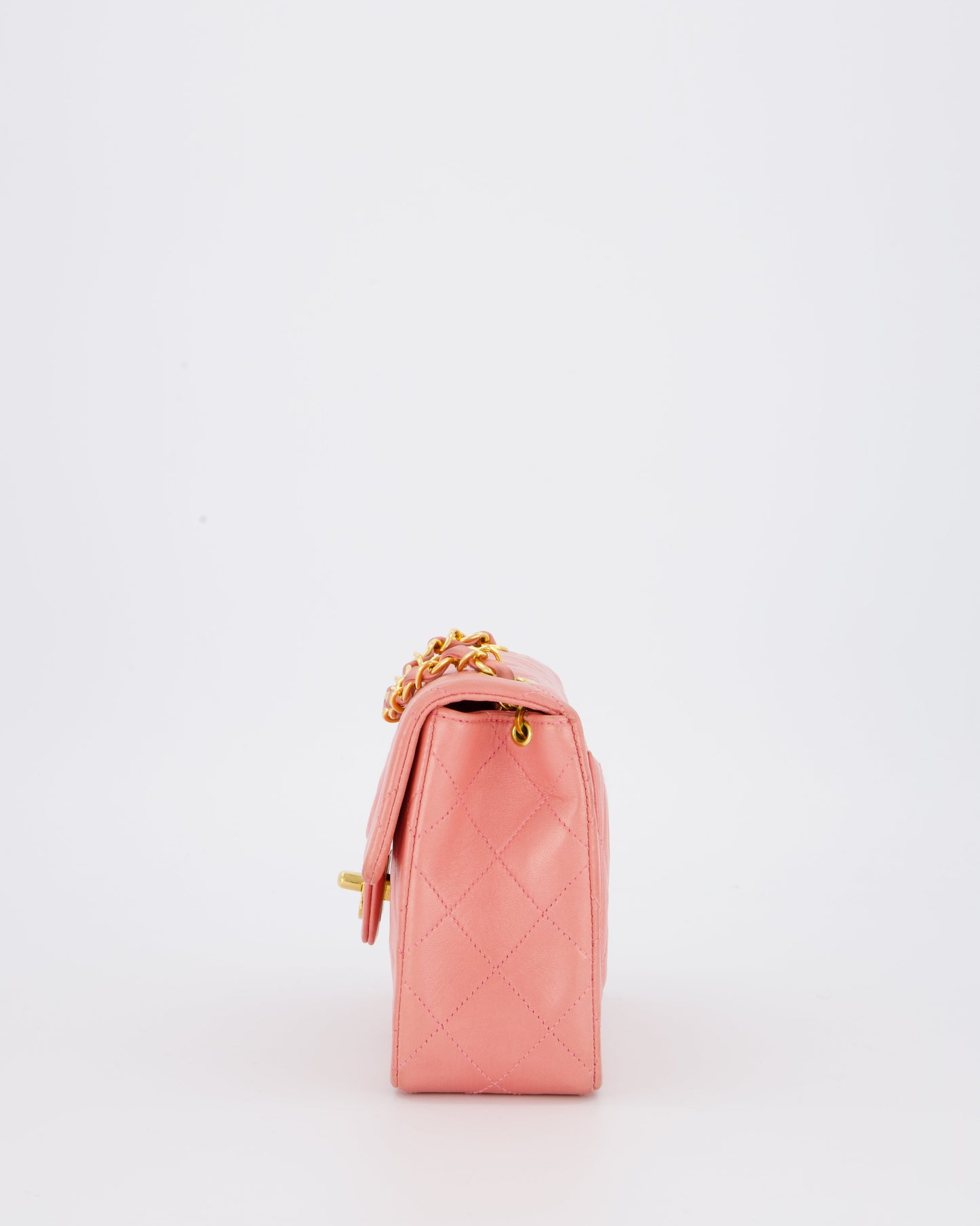 Chanel Pink Mini Square Single Flap Bag In Lambskin Leather With 24K Gold Hardware