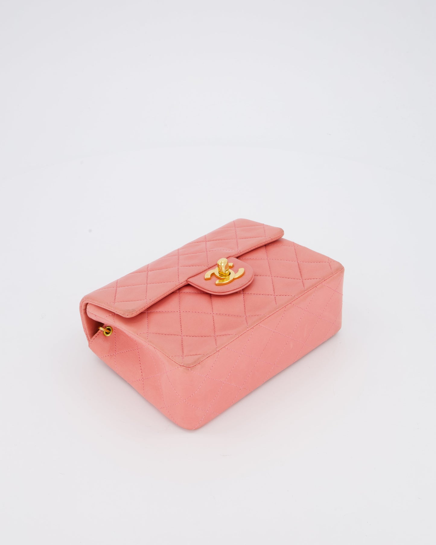 Chanel Pink Mini Square Single Flap Bag In Lambskin Leather With 24K Gold Hardware