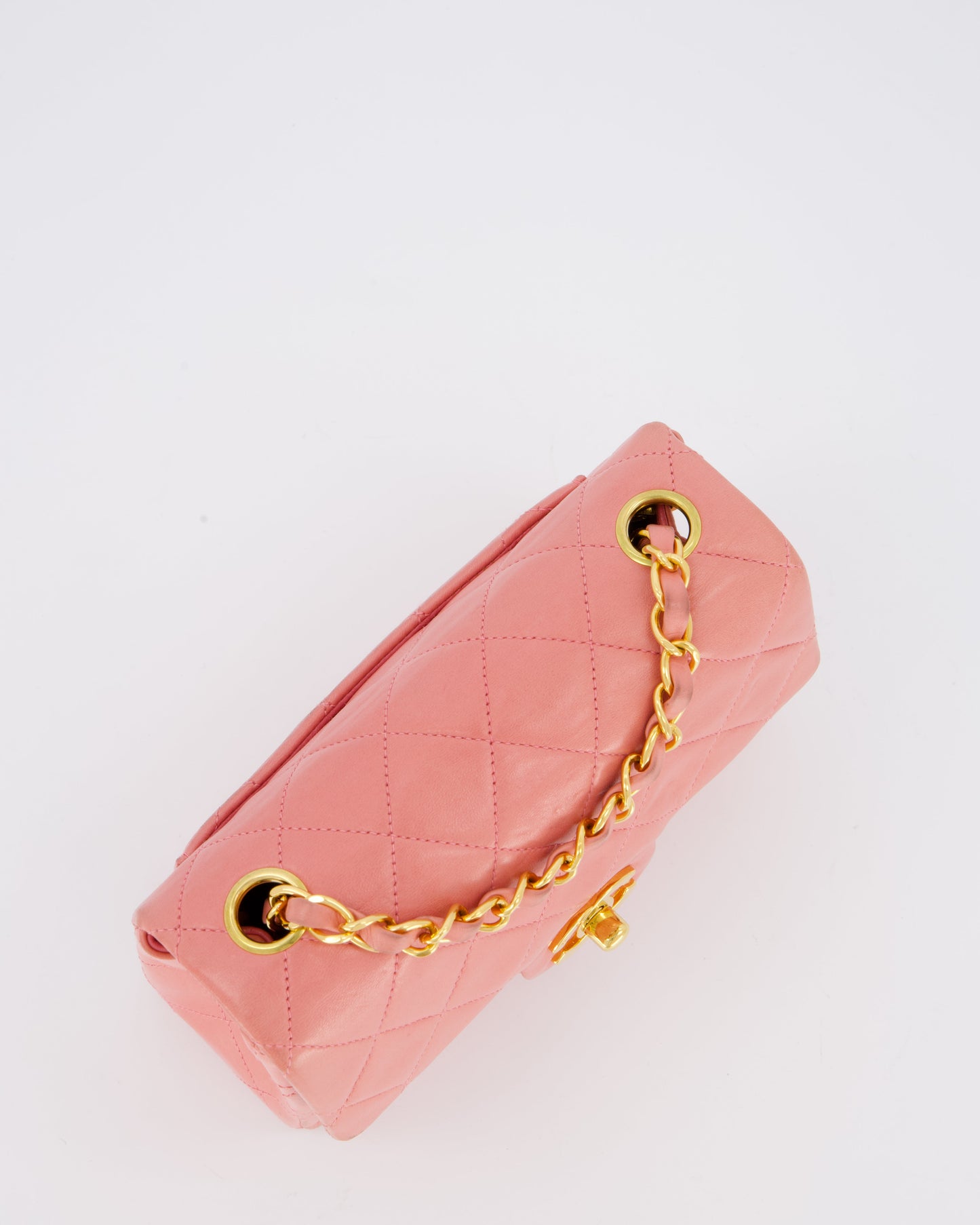Chanel Pink Mini Square Single Flap Bag In Lambskin Leather With 24K Gold Hardware