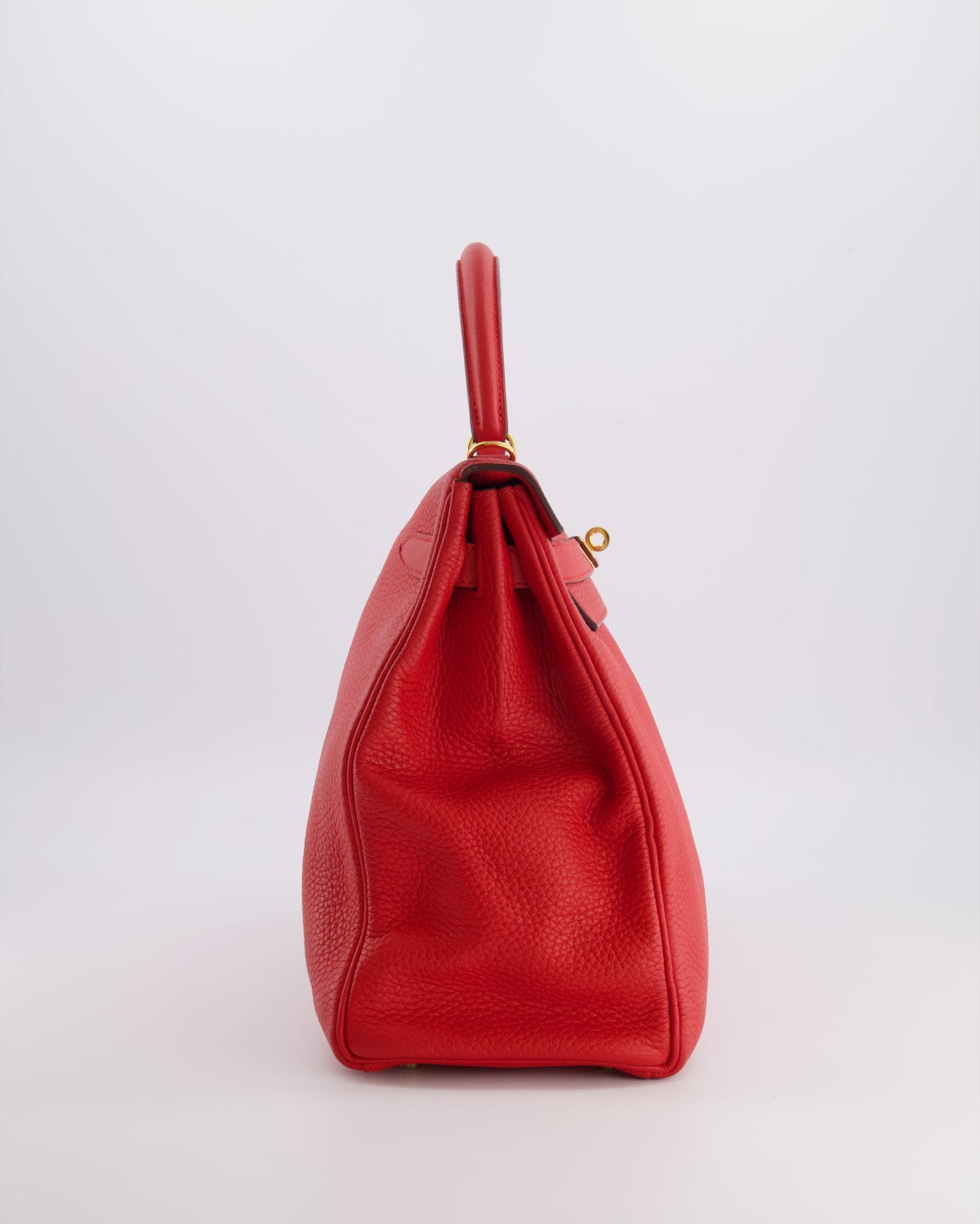 Hermès Kelly 35 Retourne Bag in Rouge Casaque Clemence Leather with Gold Hardware