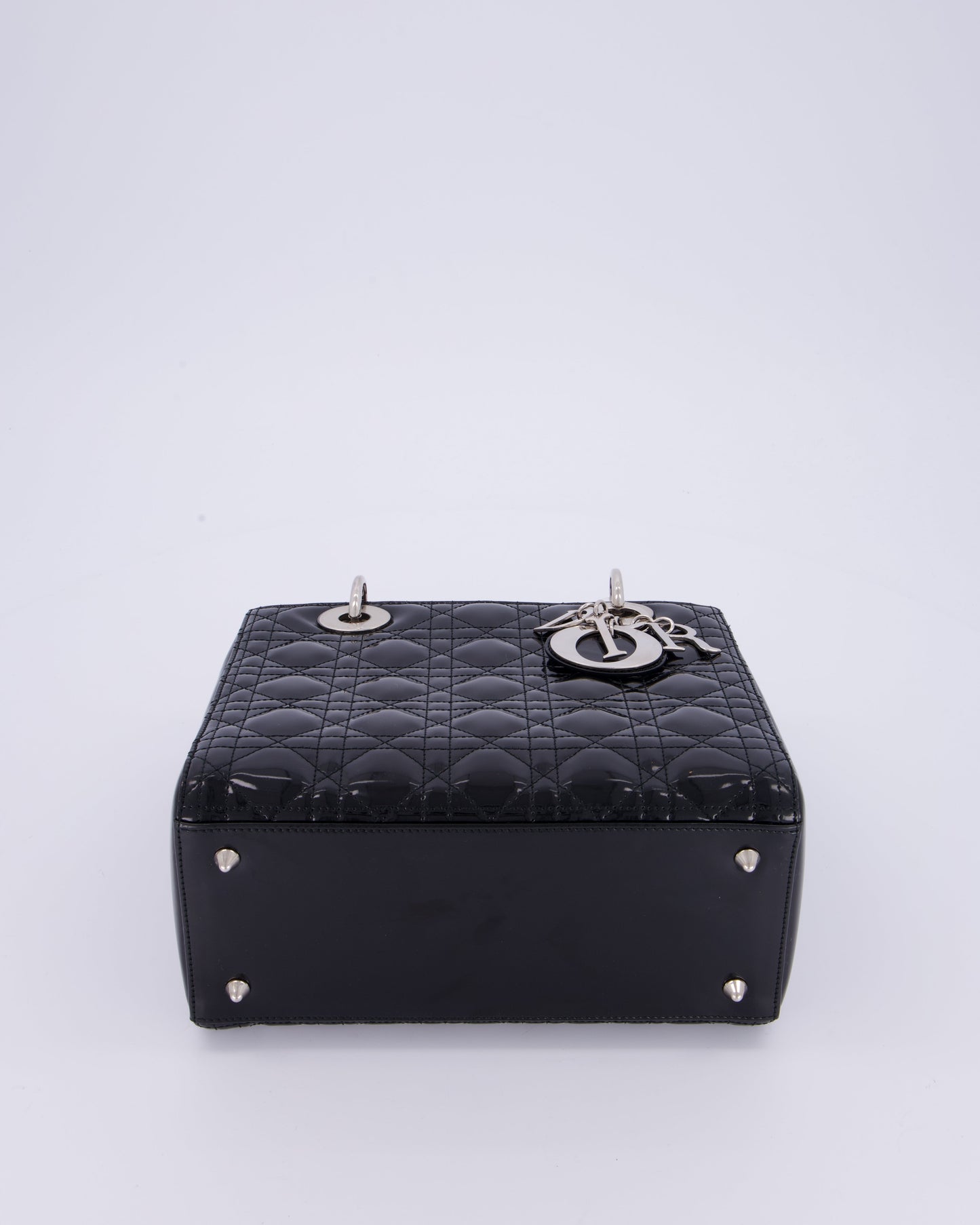 Christian Dior Black Patent Medium Lady Dior Bag with Silver Hardware