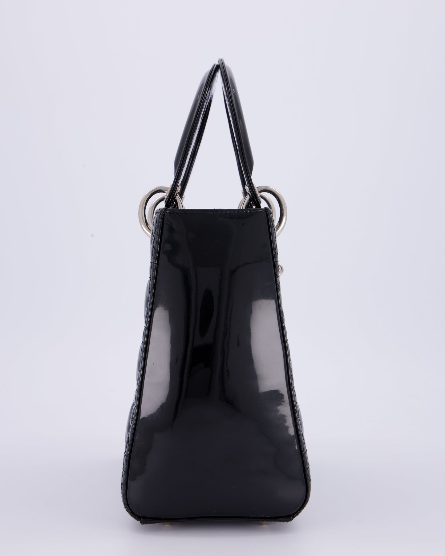 Christian Dior Black Patent Medium Lady Dior Bag with Silver Hardware