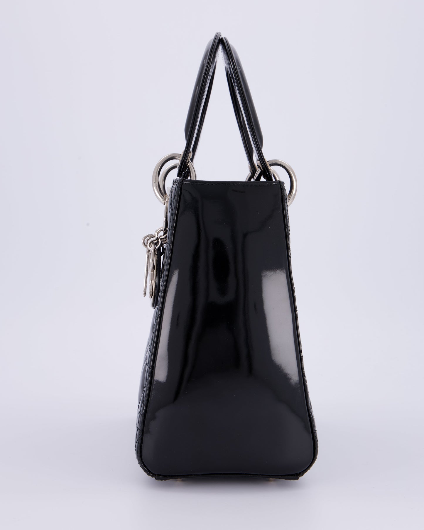 Christian Dior Black Patent Medium Lady Dior Bag with Silver Hardware
