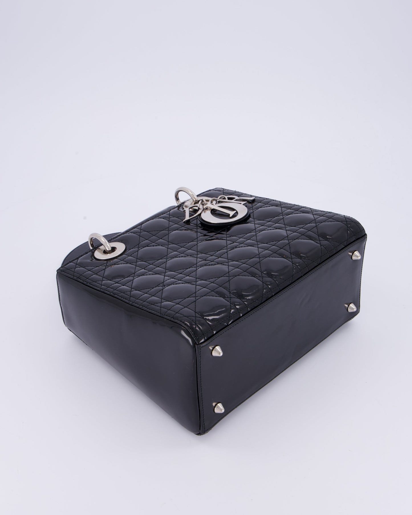Christian Dior Black Patent Medium Lady Dior Bag with Silver Hardware