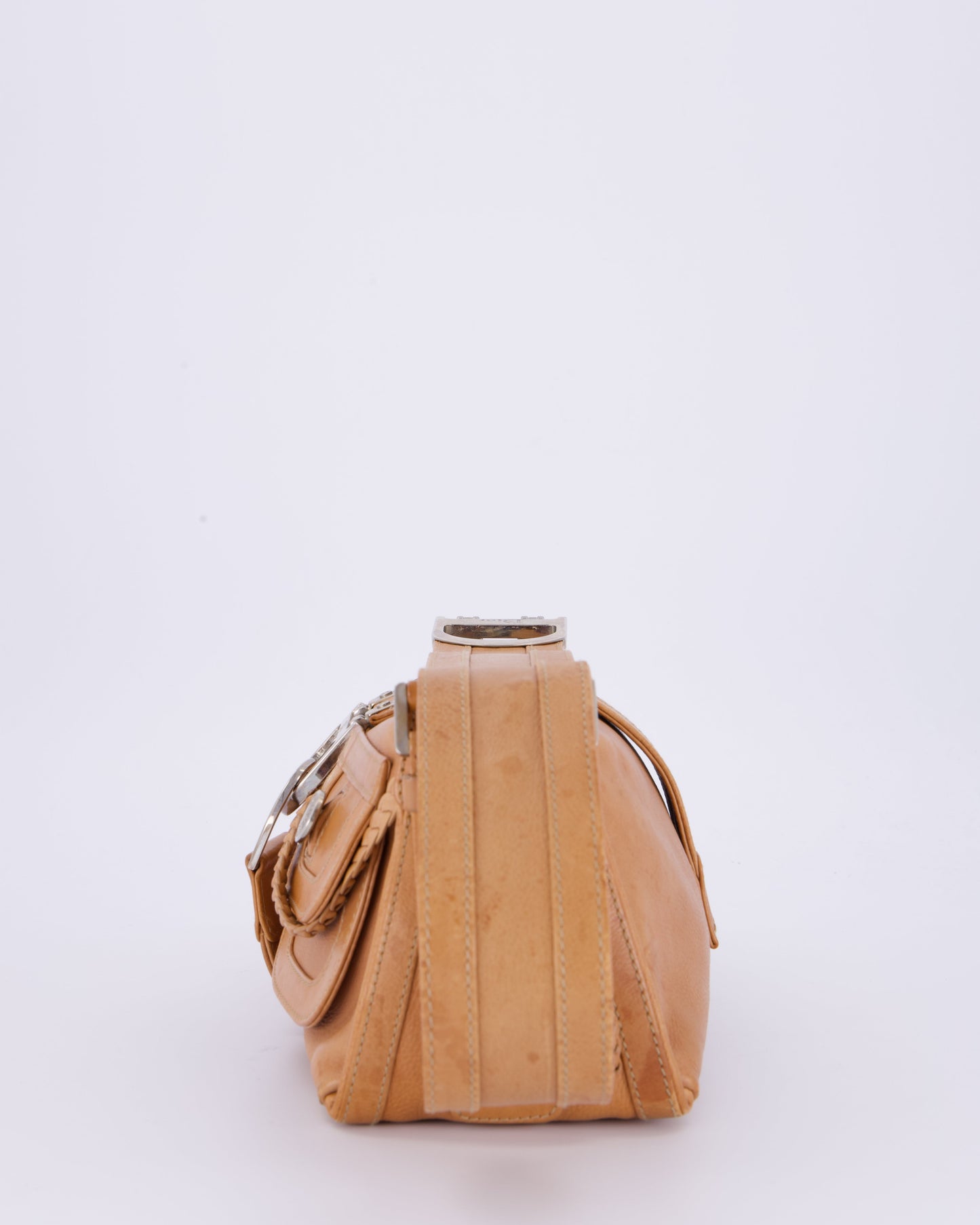 Christian Dior Beige Vintage 2005 Flight Line Medium Hobo Shoulder Bag in Calfskin Leather with Antique Silver Hardware