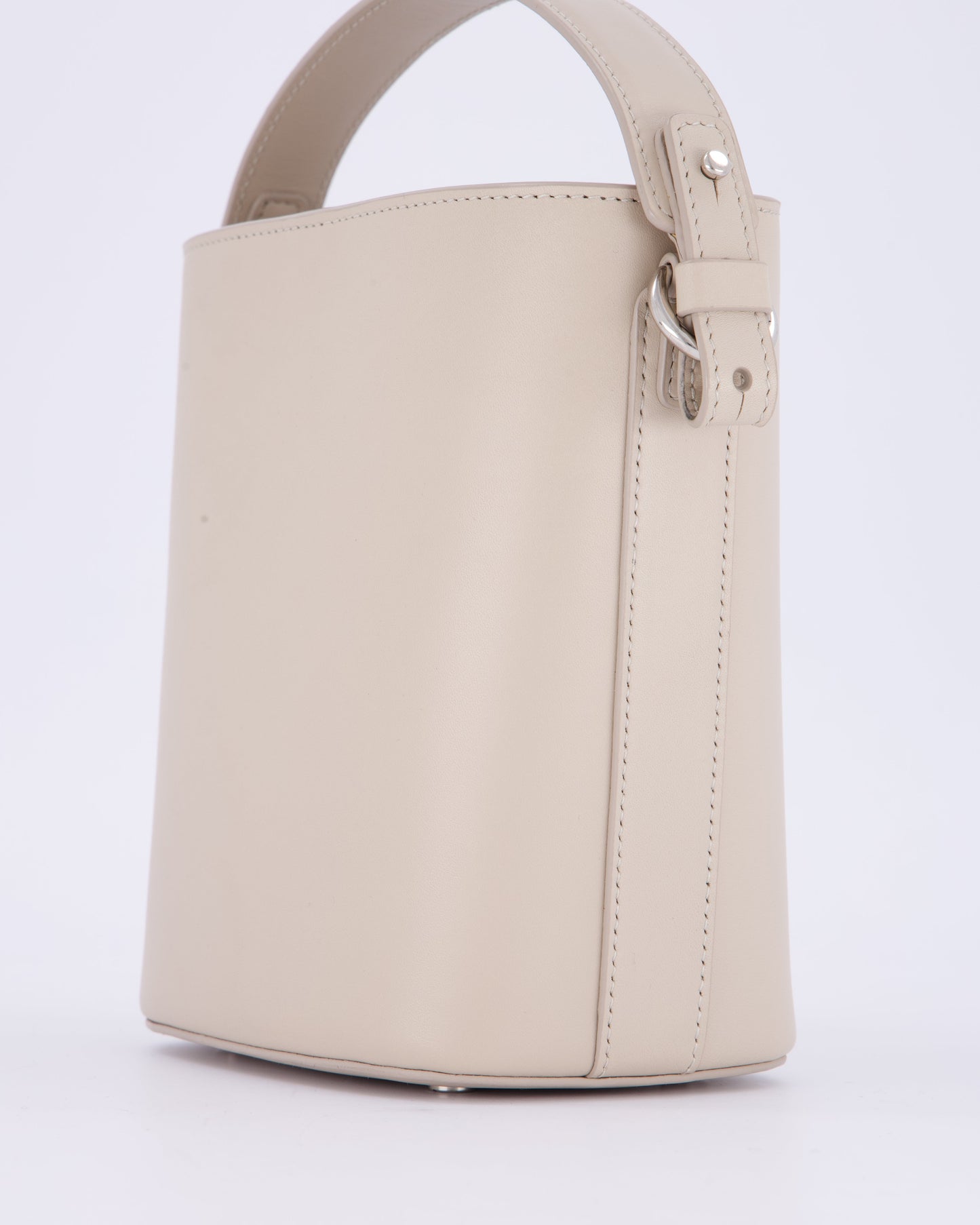 Loro Piana Beige Crossbody Bucket Bag In Calfskin Leather With Silver Hardware