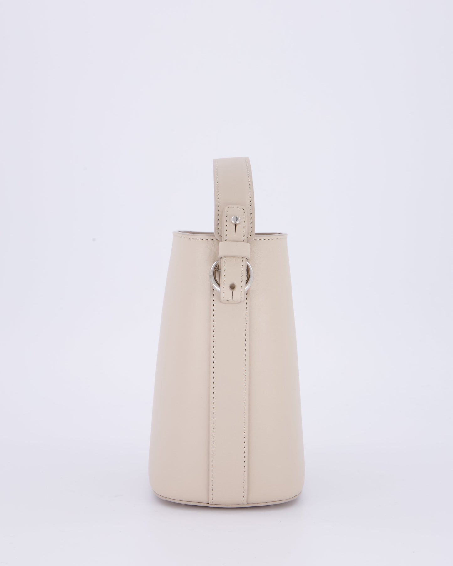 Loro Piana Beige Crossbody Bucket Bag In Calfskin Leather With Silver Hardware