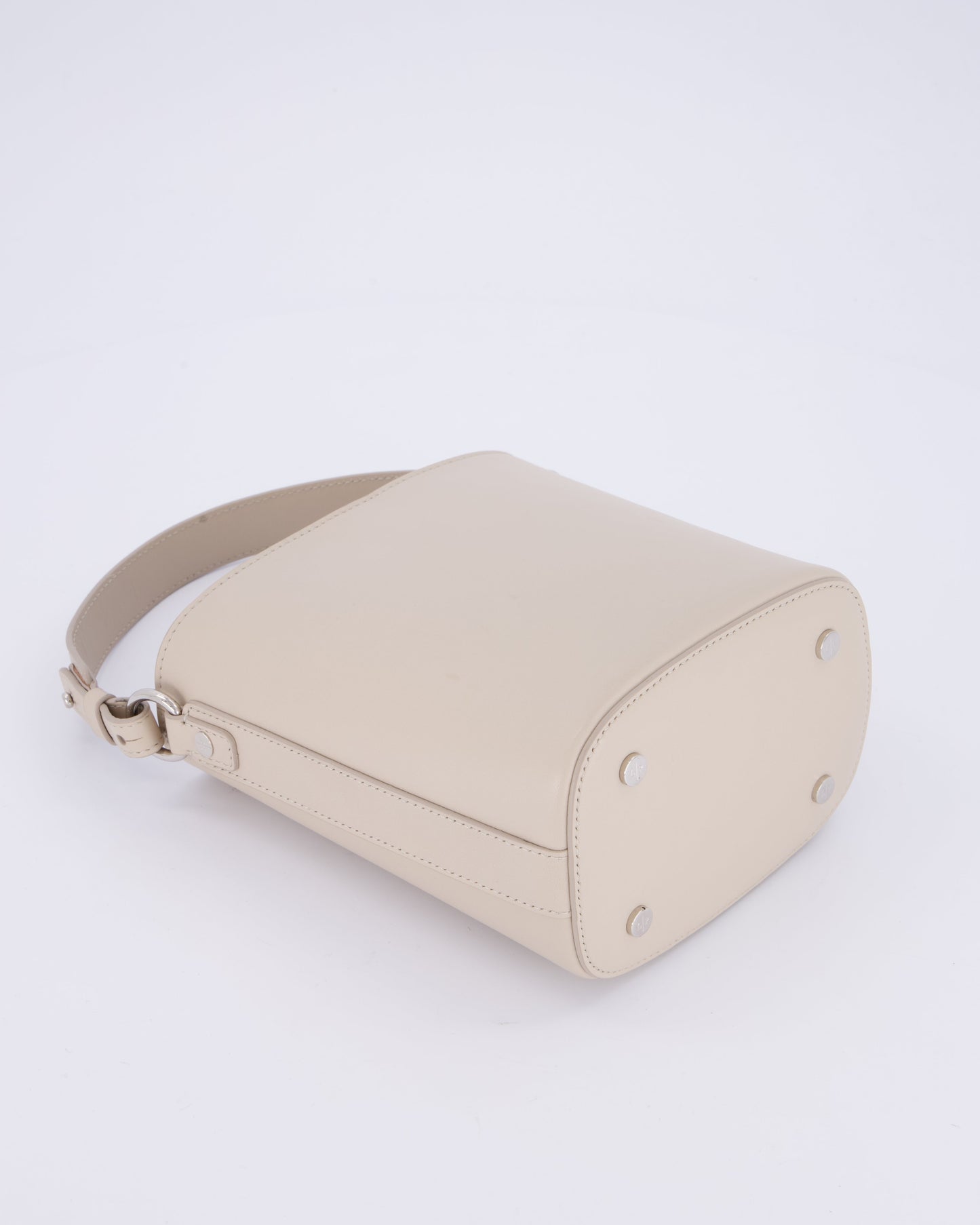 Loro Piana Beige Crossbody Bucket Bag In Calfskin Leather With Silver Hardware